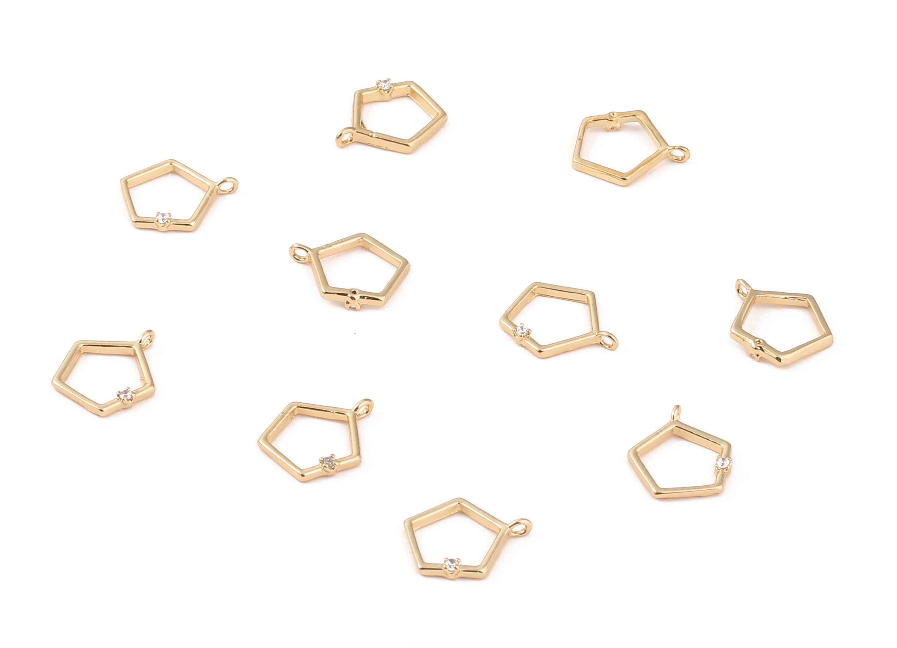 Brass Hexagon Charms - Zircon Hexagon Earring pendant - 18K Real Gold Plated Brass Stud - Jewelry Supplies - 12.48x10.53x1.06mm - RGP1241 - DOMEDBAZAAR