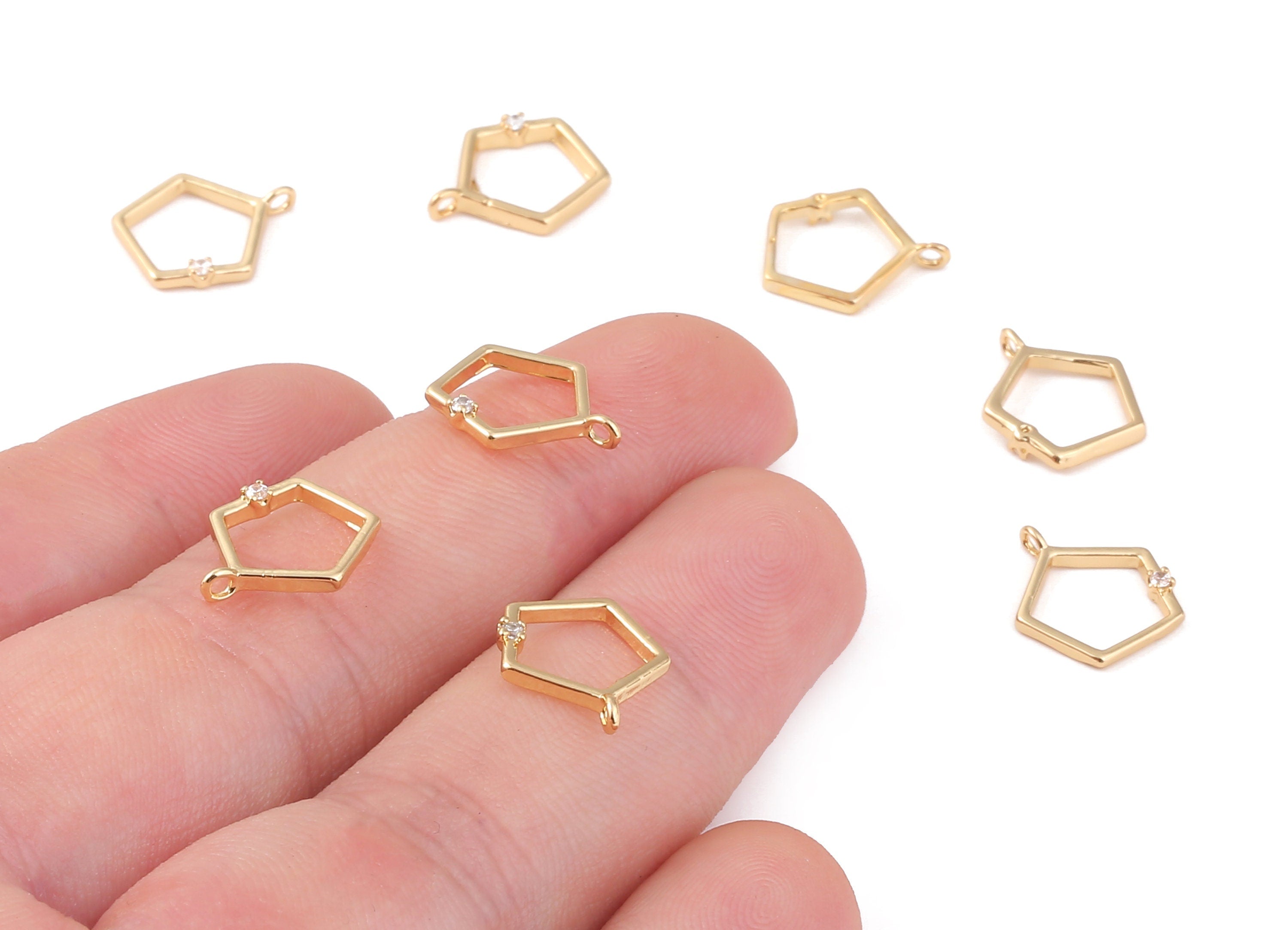 Brass Hexagon Charms - Zircon Hexagon Earring pendant - 18K Real Gold Plated Brass Stud - Jewelry Supplies - 12.48x10.53x1.06mm - RGP1241 - DOMEDBAZAAR