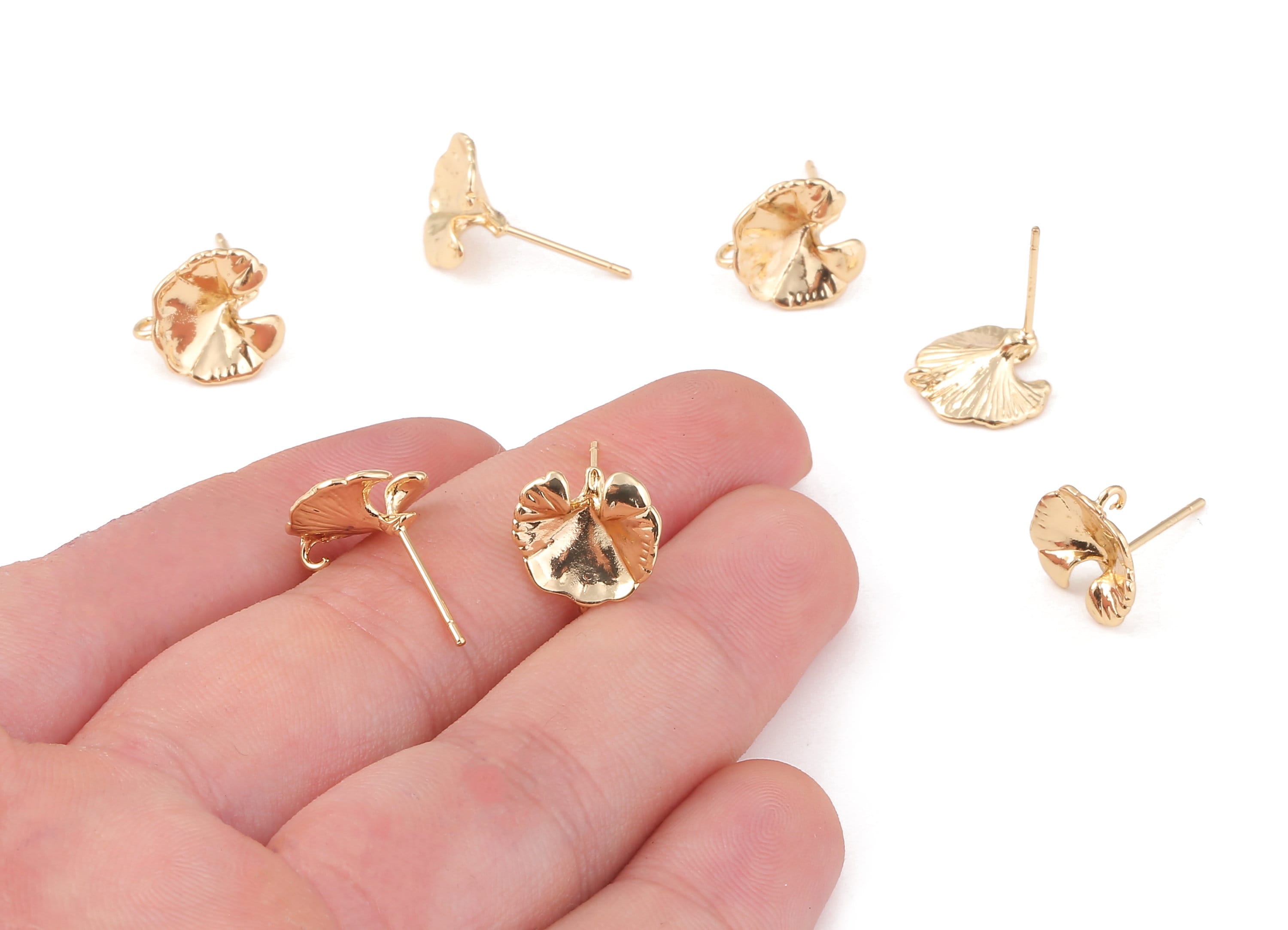 Brass Flower Earring Posts - Brass Flower Earring Stud - 18K Real Gold Plated Brass Stud - Jewelry Supplies - 12.16x11.33x0.68mm - RGP1194 - DOMEDBAZAAR