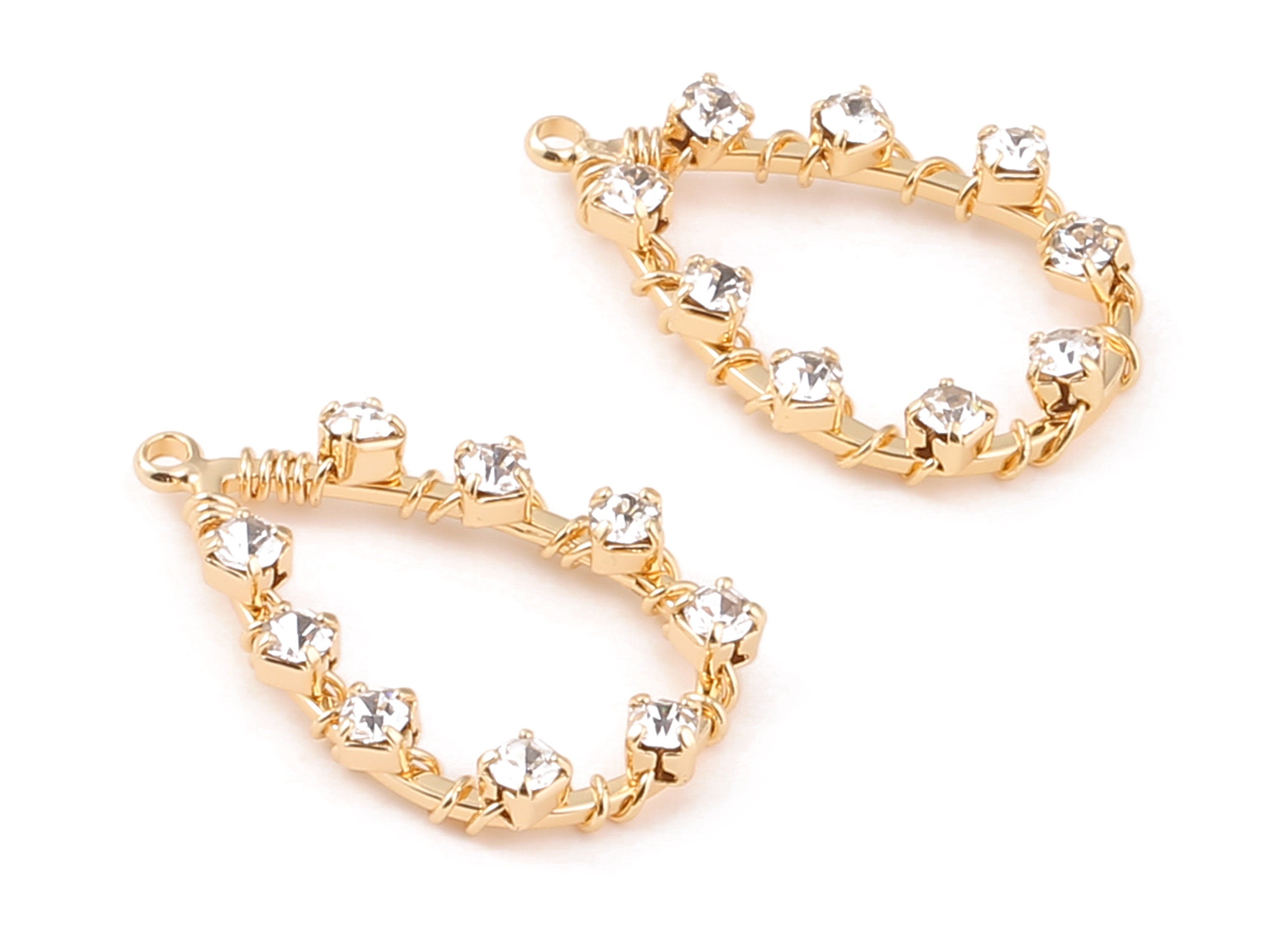 Brass Drop Earring Charms - Zircon Pendant With Wire - 18K Real Gold Plated Brass - Jewelry Supplies - 25.63x16.27mm - RGP1176 - DOMEDBAZAAR
