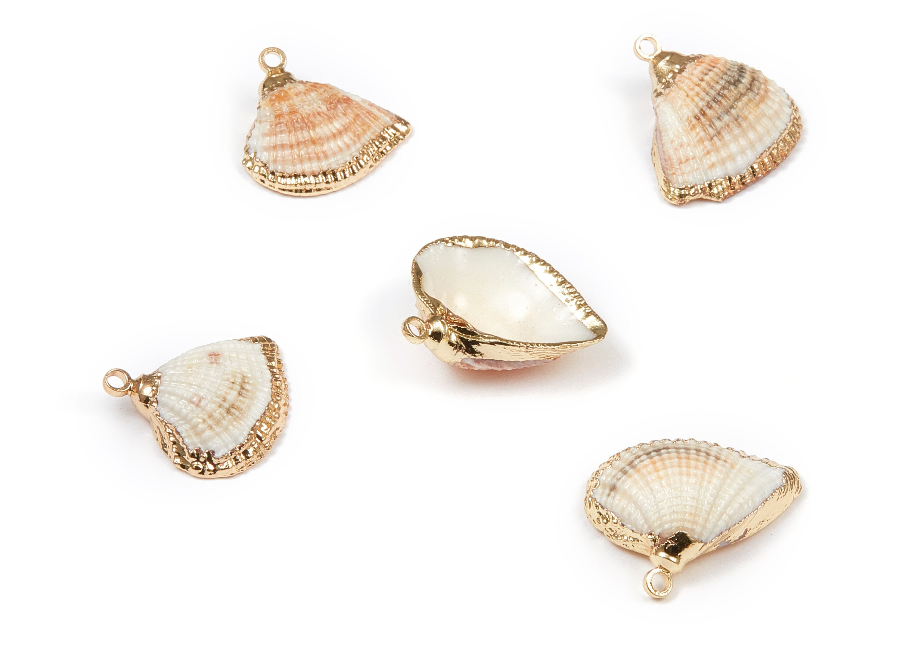 Mussel Shell Charms - Seashell Earrings and Pendant - Gold Tone Plated Earrings - 1 Hole - 17.87x18.04x1.27mm - SF1079 - DOMEDBAZAAR
