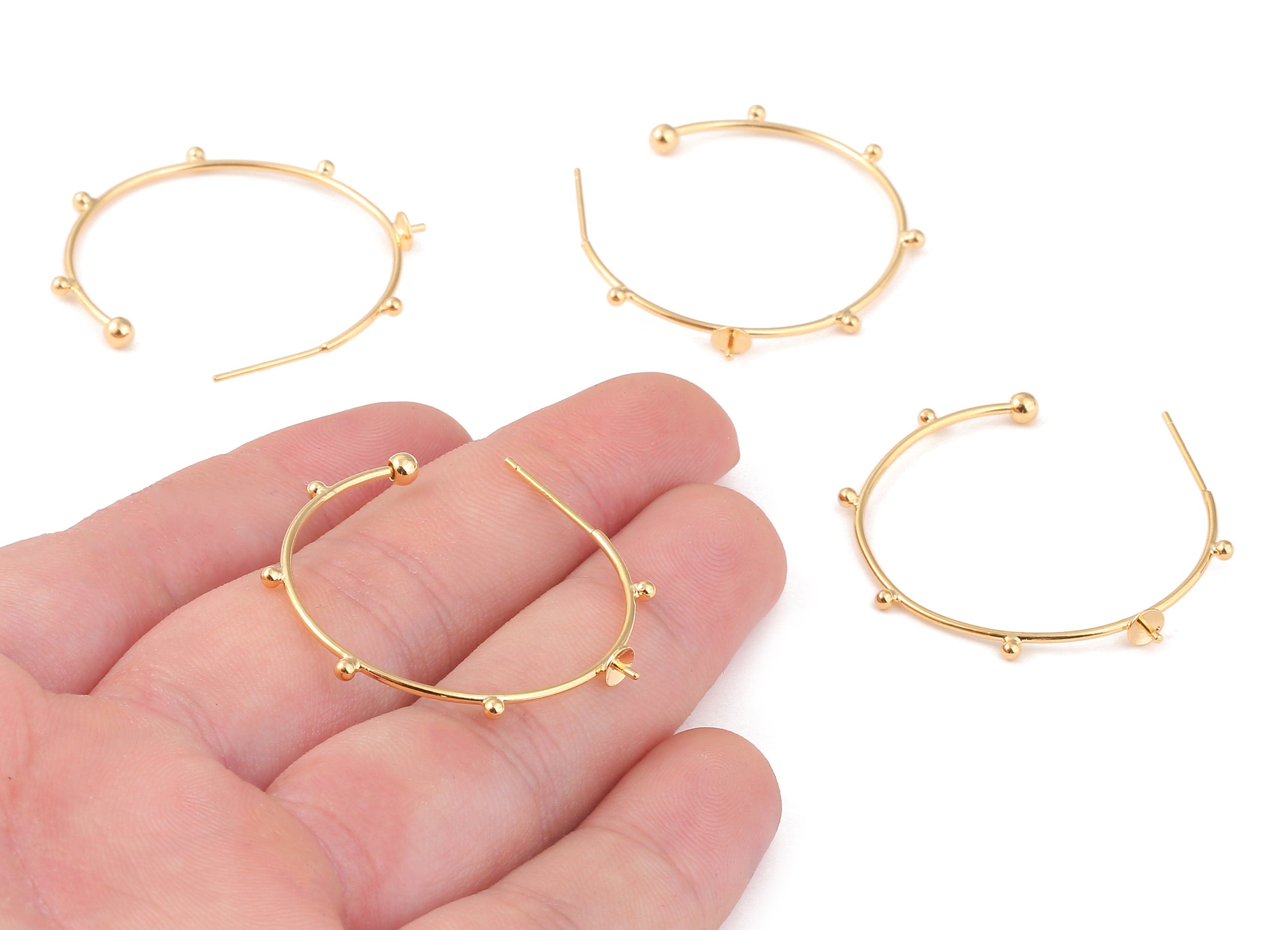 Brass C Earring Wire For Pearl - Brass C Earring Post - 18K Real Gold Plated Brass Stud - Jewelry Supplies - 35.22x35.22x1.07mm - RGP1054 - DOMEDBAZAAR
