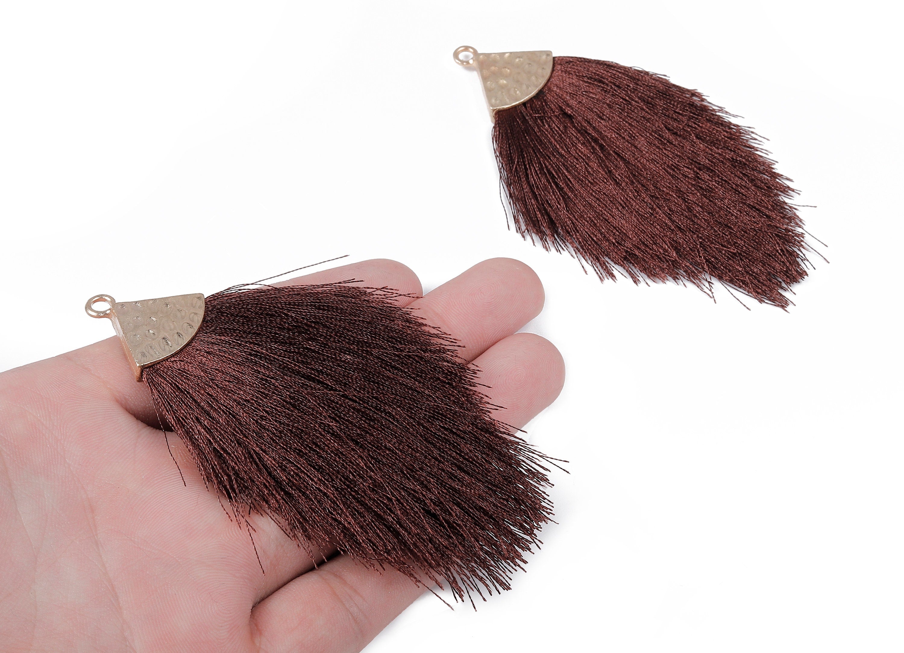 Tassel Earring Charms - Tassel Pendant - Puffy Tassel With Alloy Cap - Tassel Findings - Boho Charms - 96.86x57.69mm - TS1092 - DOMEDBAZAAR