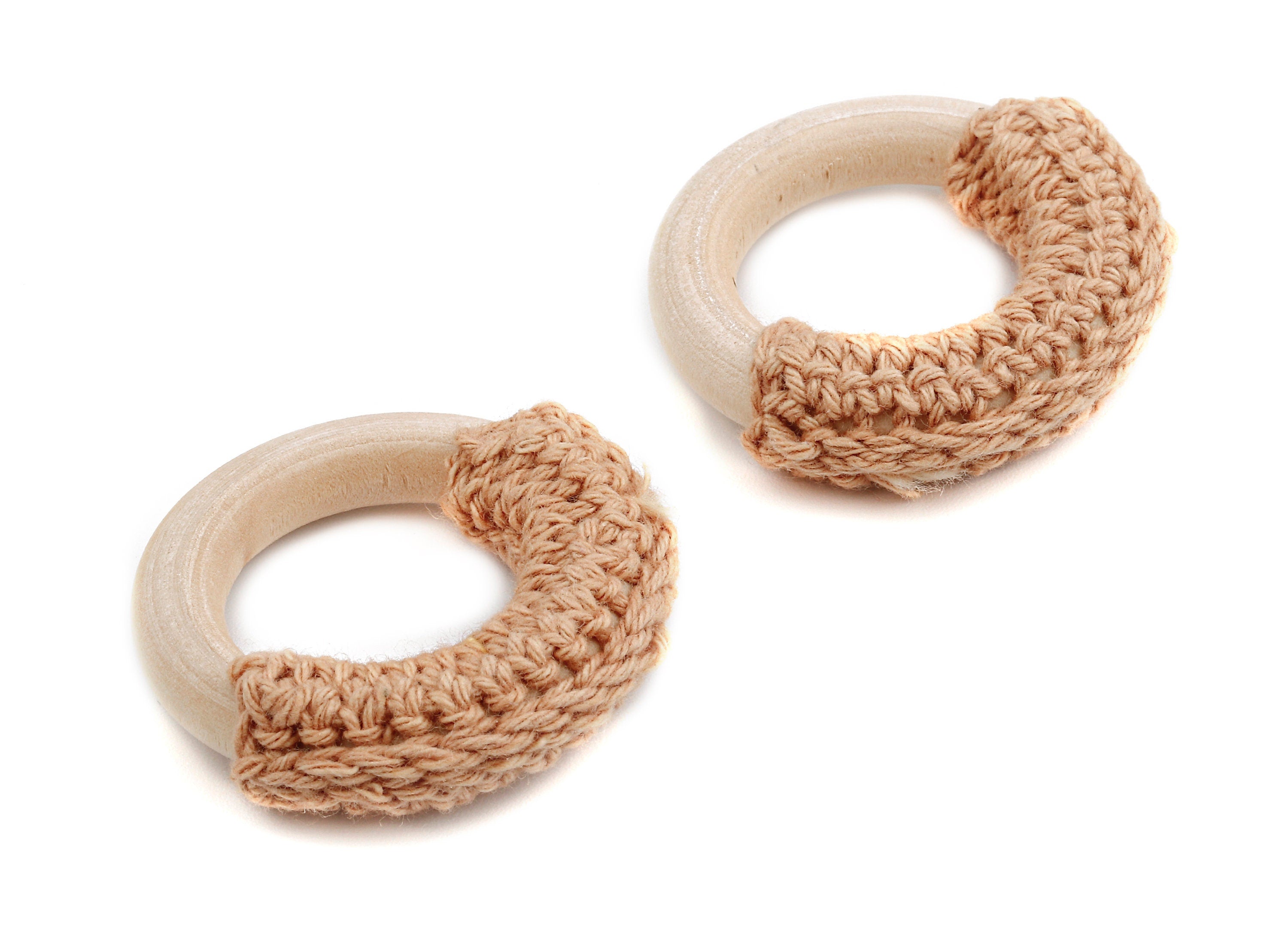 Crochet Circle Earrings - Crochet Earring with Ring Wooden - Knit weaving Earrings - Handmade Circle Earrings - 41.65x41.65x11.02mm - TS1068 - DOMEDBAZAAR