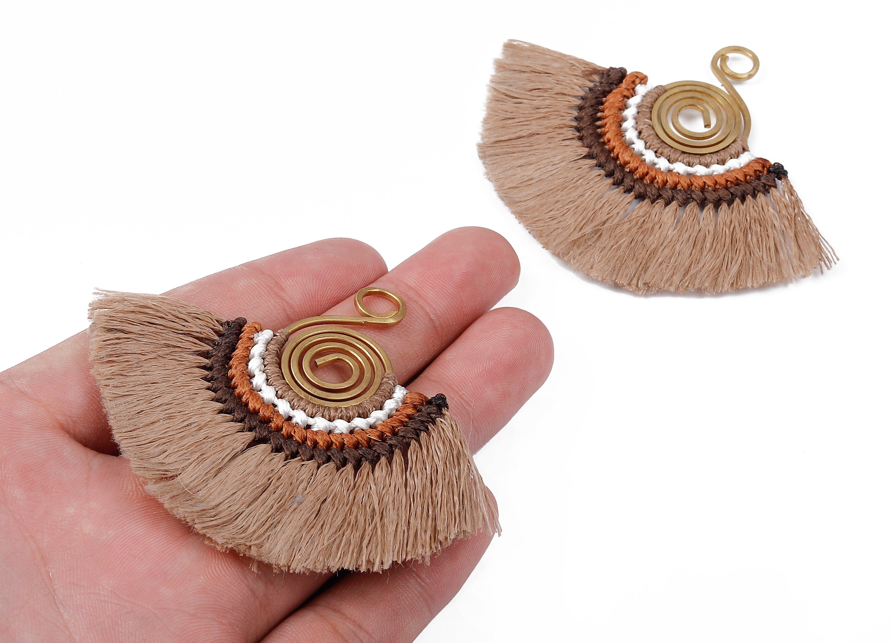 Fan Tassel Earring Charms with Brass - Tassel earring pendant - Fan Earrings Accessories - Jewelry Supplies - 81x69.19x3.34mm - TS1111 - DOMEDBAZAAR
