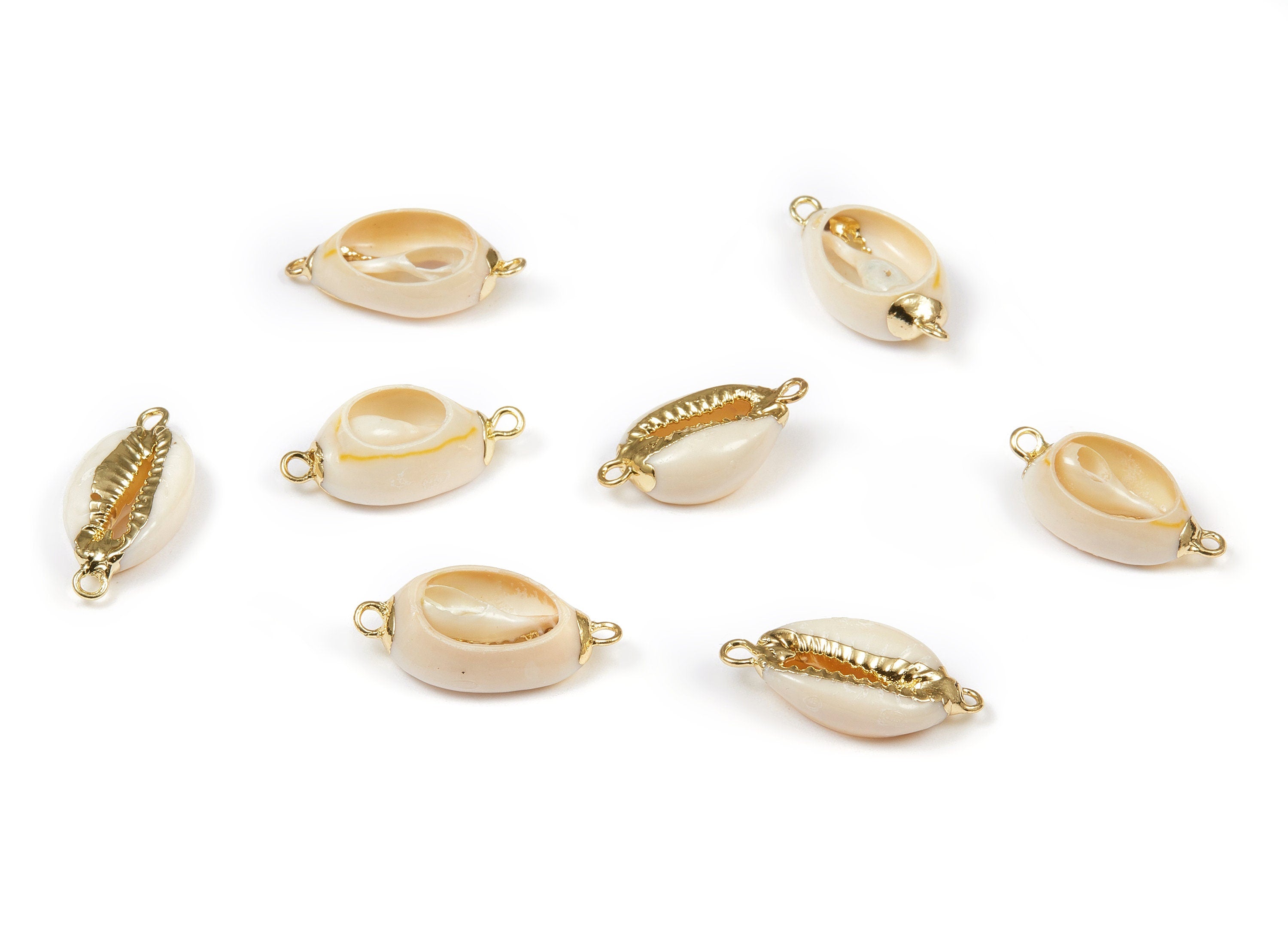 Open Cowrie Connector - Cut Open Mussel Seashell Earrings and Pendant - Natural Seashell Earrings - 2 Holes - 25.58x12.71x4.02mm - SF1058 - DOMEDBAZAAR