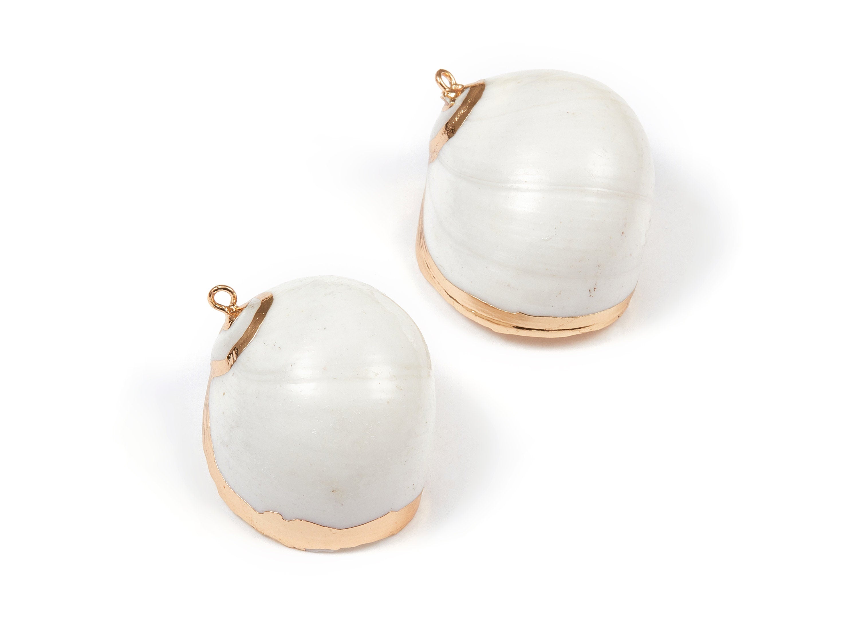 Whelk Seashell Charms - Natural Seashell Earrings and Pendant - Gold Tone Plated Earrings - 1 Hole - 32.69x27.9x17.3mm - SF1033 - DOMEDBAZAAR
