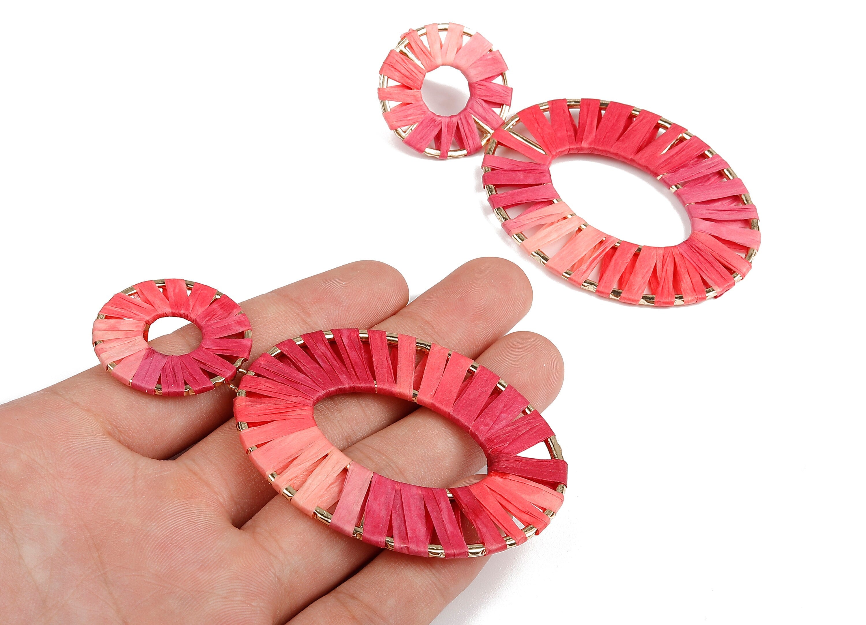 Natural Raffia Oval Earring Stud - Alloy Oval Earring Post - Oval Earring Post Stud - Jewelry Supplies - 92.5x48.2x2.53mm - RS1056A - DOMEDBAZAAR