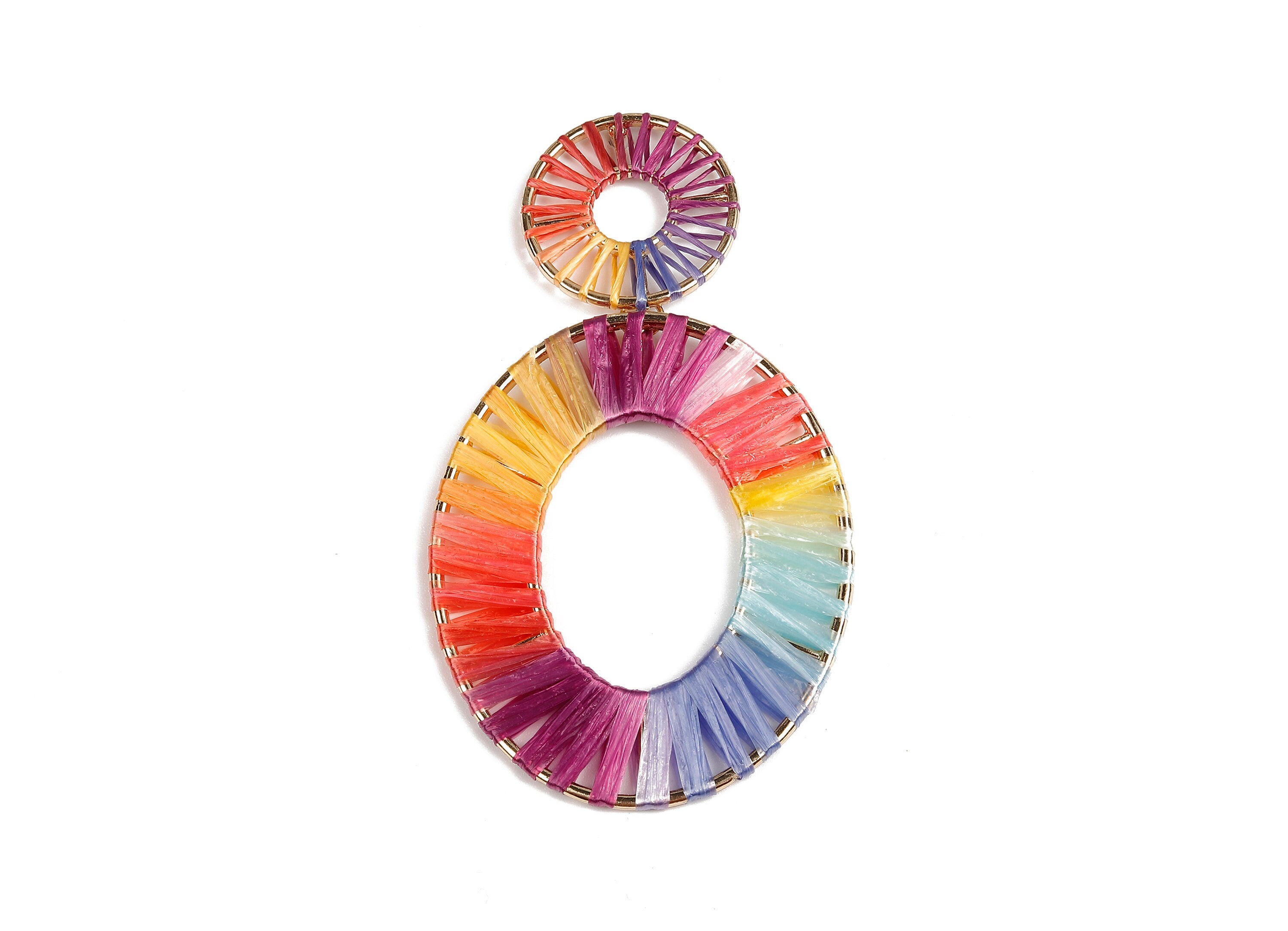 Natural Raffia Oval Earring Stud - Alloy Oval Earring Post - Oval Earring Post Stud - Jewelry Supplies - 92.5x48.2x2.53mm - RS1056C - DOMEDBAZAAR