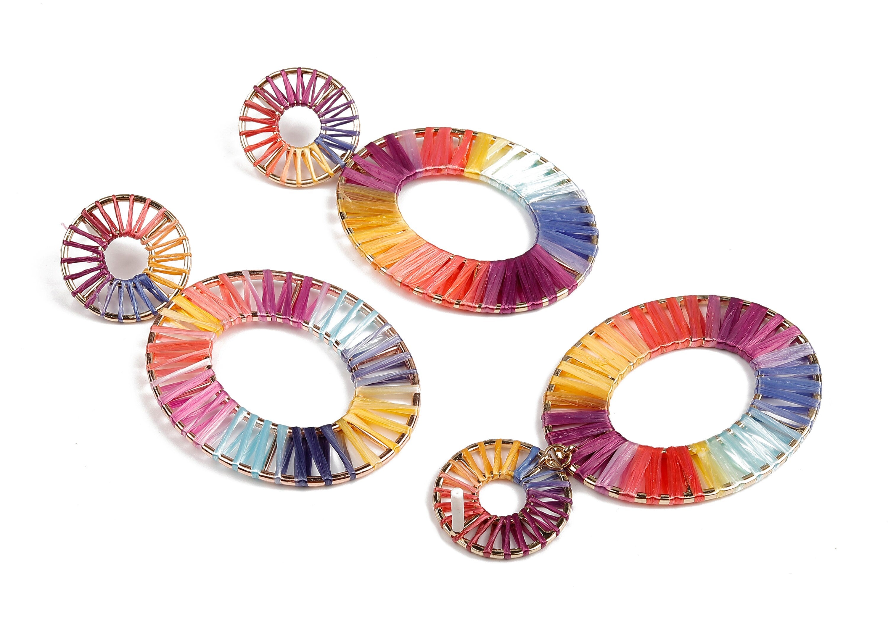 Natural Raffia Oval Earring Stud - Alloy Oval Earring Post - Oval Earring Post Stud - Jewelry Supplies - 92.5x48.2x2.53mm - RS1056C - DOMEDBAZAAR