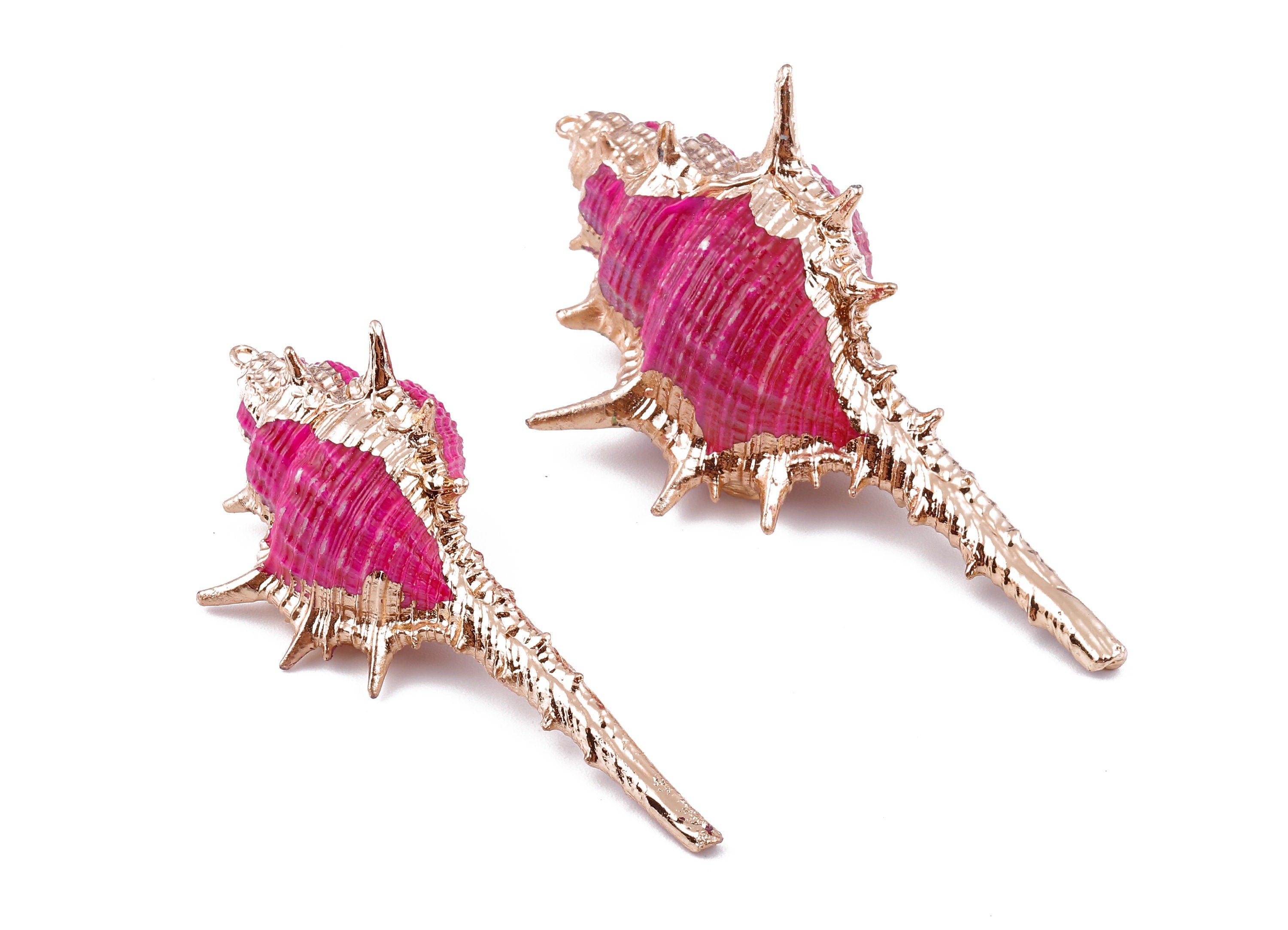 Cone Shell Charms - Whelk Seashell Pendant - Gold Tone Plated Earrings - Natural Seashell - 1 Hole - 60.76x32.84x25.86mm - SF1124C - DOMEDBAZAAR