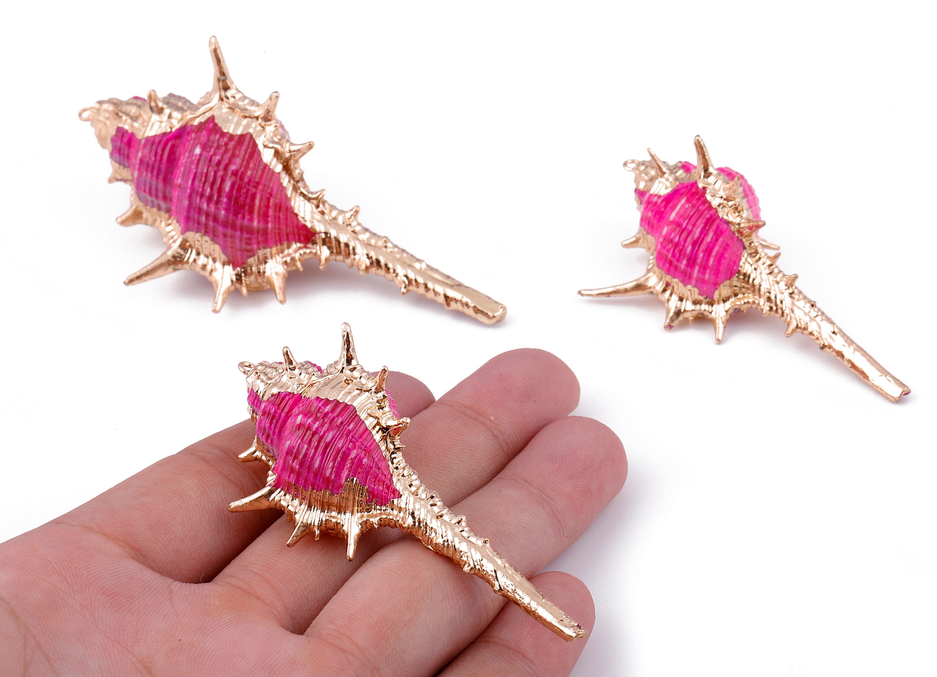 Cone Shell Charms - Whelk Seashell Pendant - Gold Tone Plated Earrings - Natural Seashell - 1 Hole - 60.76x32.84x25.86mm - SF1124C - DOMEDBAZAAR