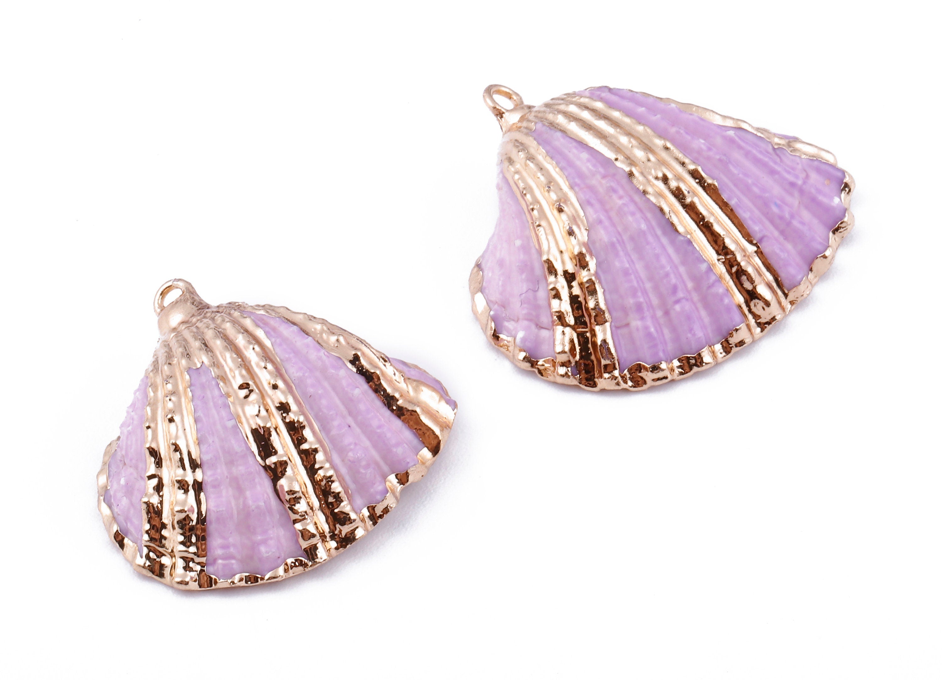 Mussel Shell Charms - Seashell Earrings and Pendant - Gold Tone Plated Earrings - 1 Hole - 28.36x25.92x1.56mm - SF1127D - DOMEDBAZAAR