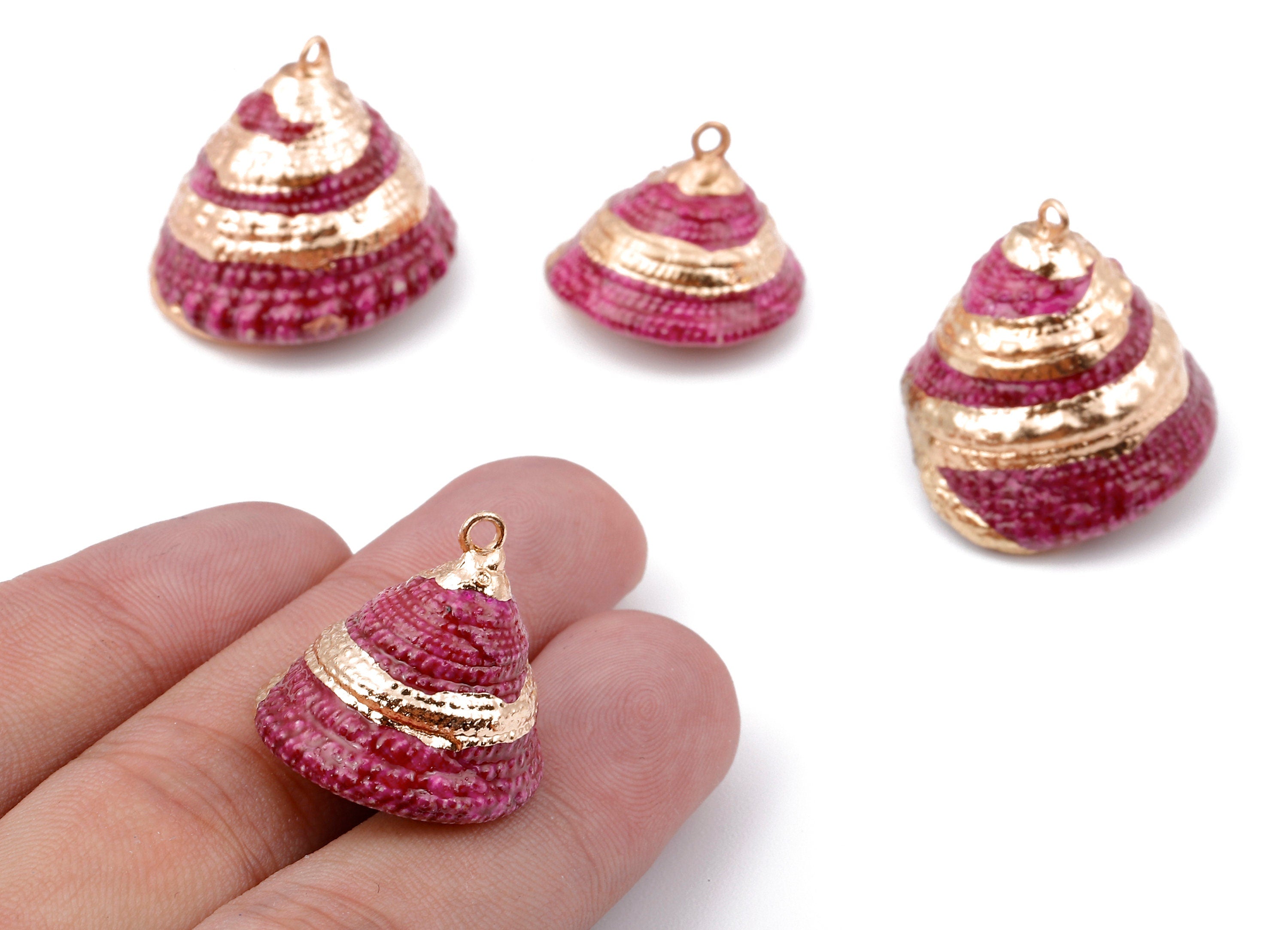 Cone Seashell Charms - Whelk Seashell Pendant - Natural Seashell Earrings - 1 Hole - 25.43x23.33mm - SF1128D - DOMEDBAZAAR