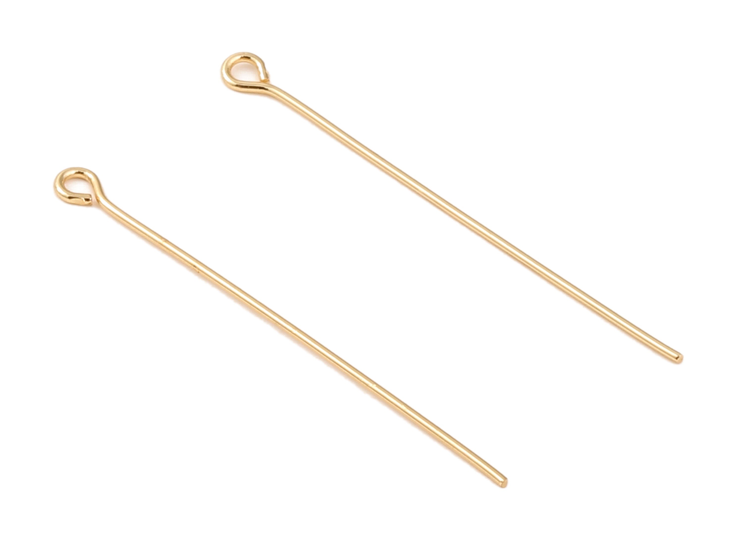 Brass Bead Pin - Raw Brass Eye Pins - 18K Real Gold Plated Brass Beading Pin Findings - Jewelry Supplies  - 39.94x0.73mm - RGP1237 - DOMEDBAZAAR