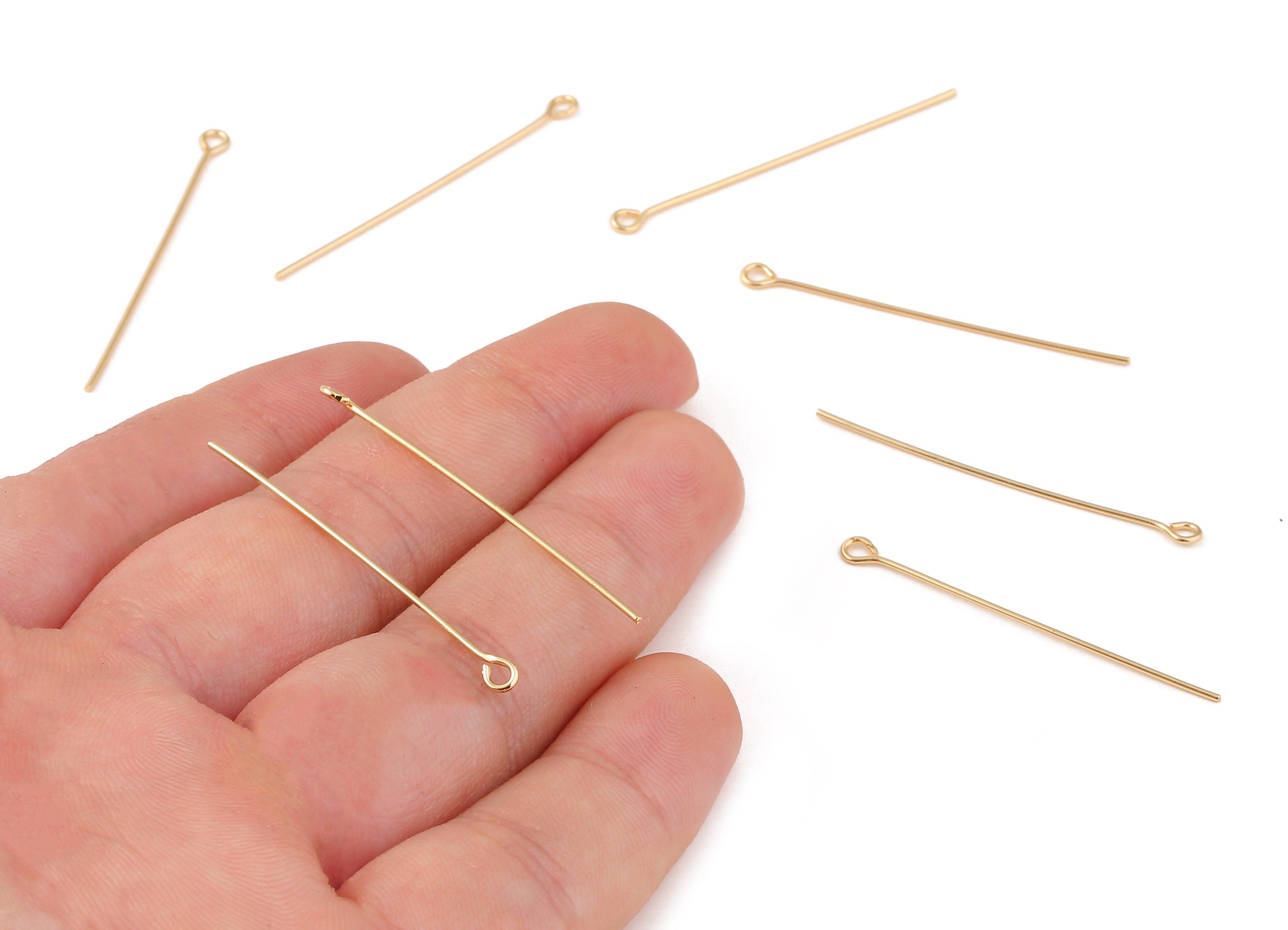 Brass Bead Pin - Raw Brass Eye Pins - 18K Real Gold Plated Brass Beading Pin Findings - Jewelry Supplies  - 39.94x0.73mm - RGP1237 - DOMEDBAZAAR