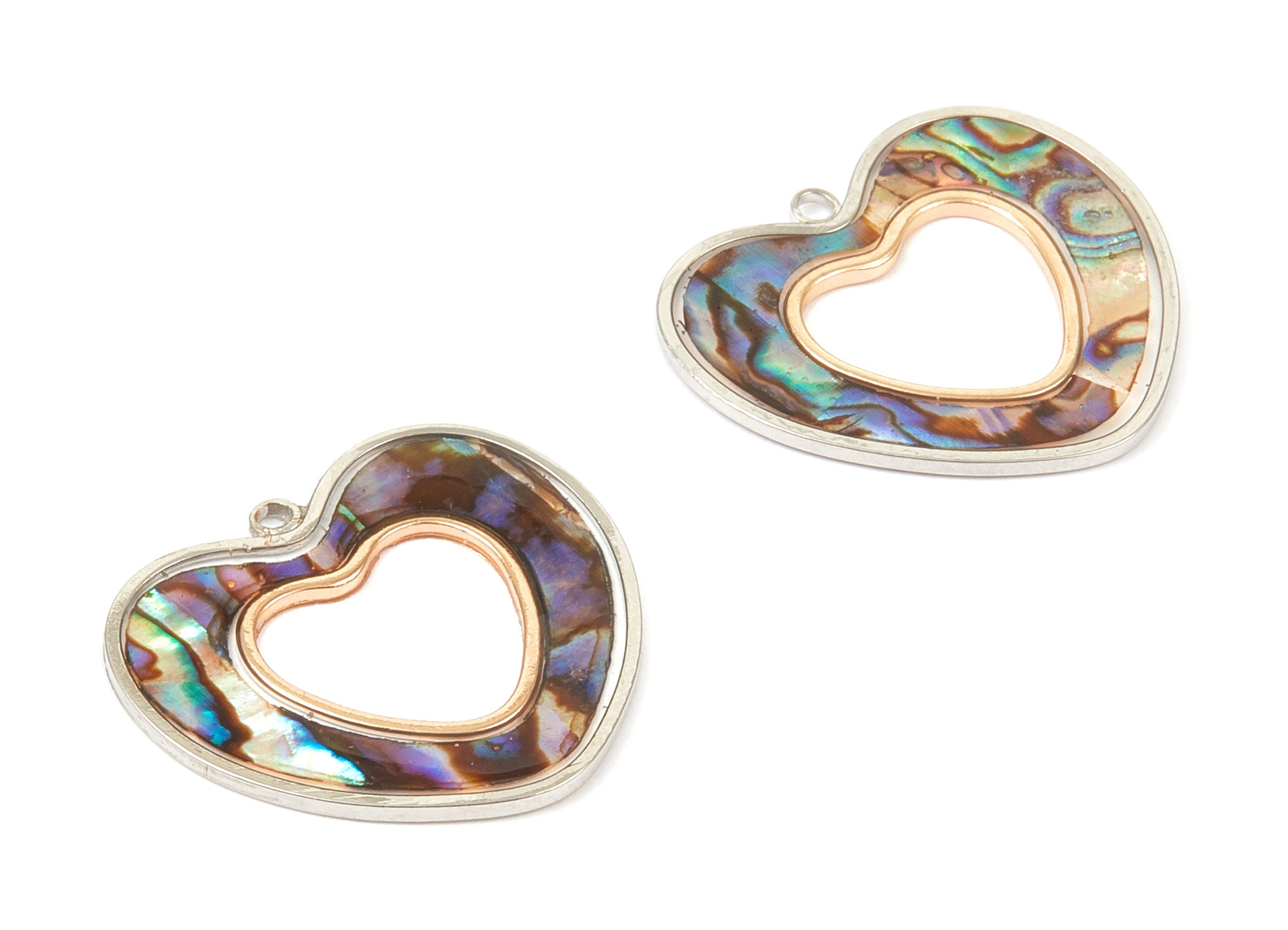 Abalone Shell Heart Charms - Natural Abalone Shell Heart Earrings - Abalone Shell Necklace Pendant - 1 Hole - 26.2x23.75x0.99mm - SF1106 - DOMEDBAZAAR