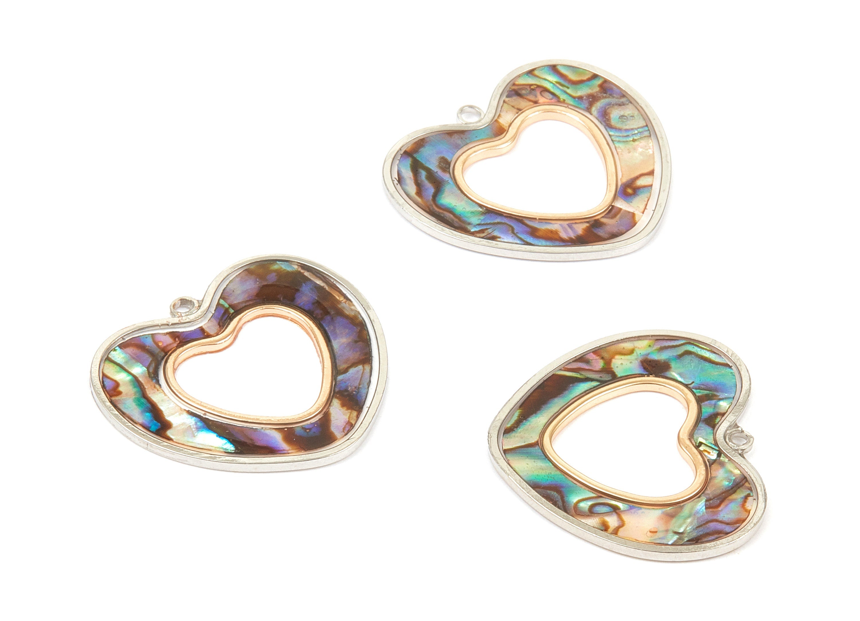 Abalone Shell Heart Charms - Natural Abalone Shell Heart Earrings - Abalone Shell Necklace Pendant - 1 Hole - 26.2x23.75x0.99mm - SF1106 - DOMEDBAZAAR