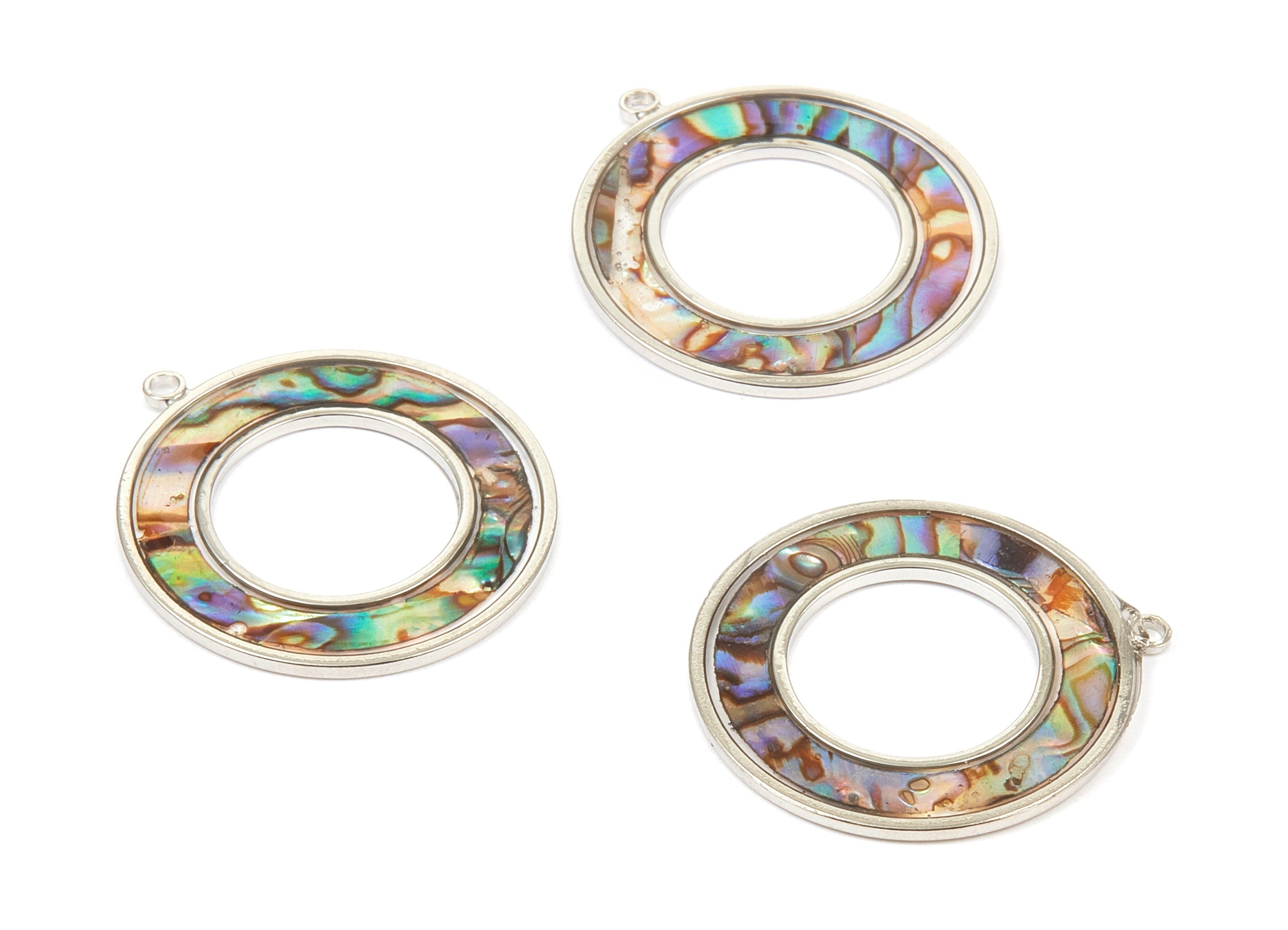 Abalone Shell Circle Charms - Natural Abalone Shell Circle Earrings - Abalone Shell Necklace Pendant - 1 Hole - 27.63x25.18x1.26mm - SF1111 - DOMEDBAZAAR