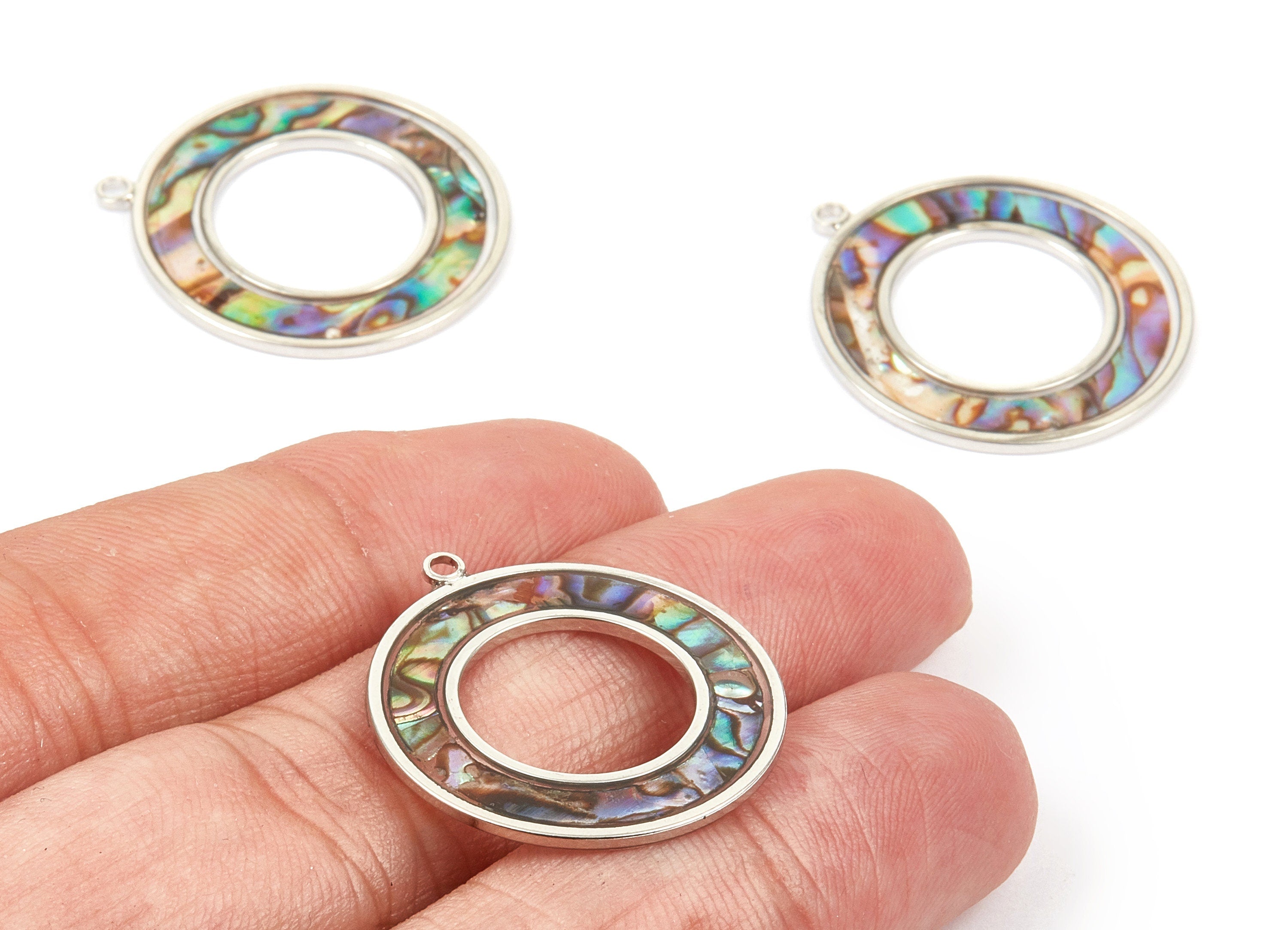 Abalone Shell Circle Charms - Natural Abalone Shell Circle Earrings - Abalone Shell Necklace Pendant - 1 Hole - 27.63x25.18x1.26mm - SF1111 - DOMEDBAZAAR