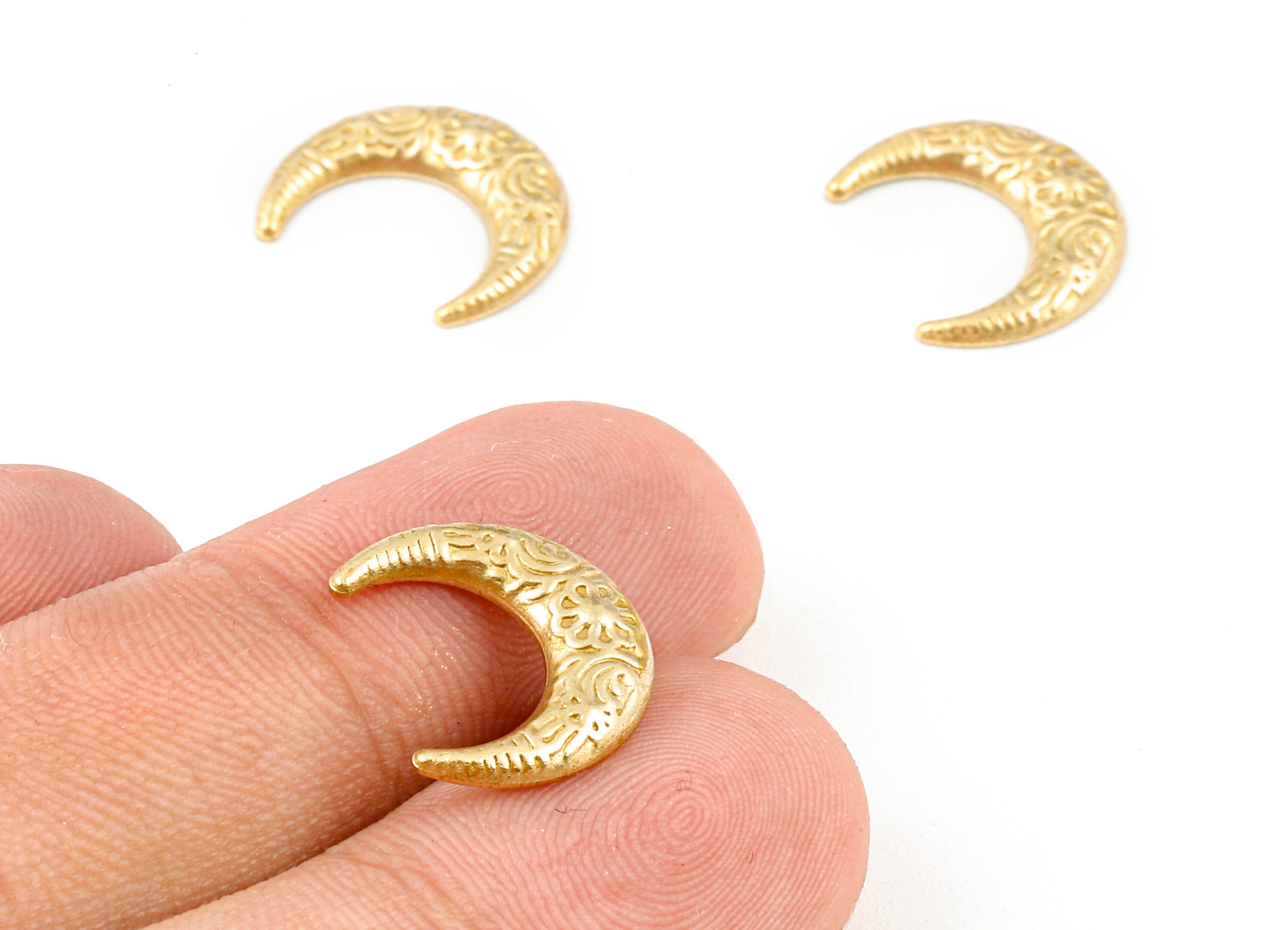 Brass Moon Charms - Raw Brass Moon Earrings and Pendant - Earring Findings - Jewelry Supplies - 15.07x5.19x0.95mm - PP2357 - DOMEDBAZAAR