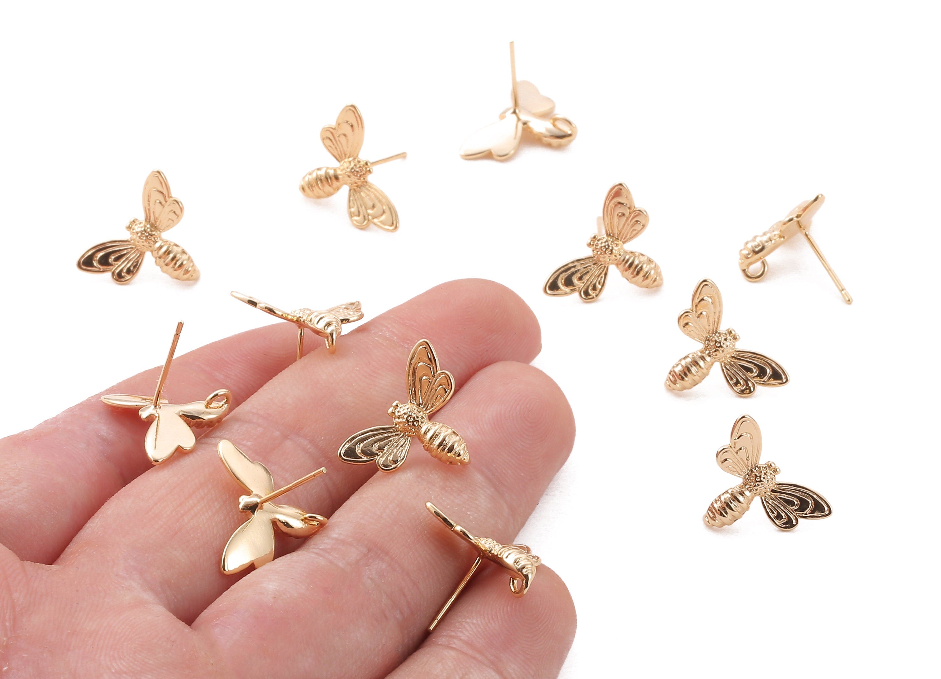 Brass Butterfly Earring Post - Brass Butterfly Earring Stud - 18K Real Gold Plated Brass - Jewelry Supplies - 16.83x13.19mm - RGP1072 - DOMEDBAZAAR