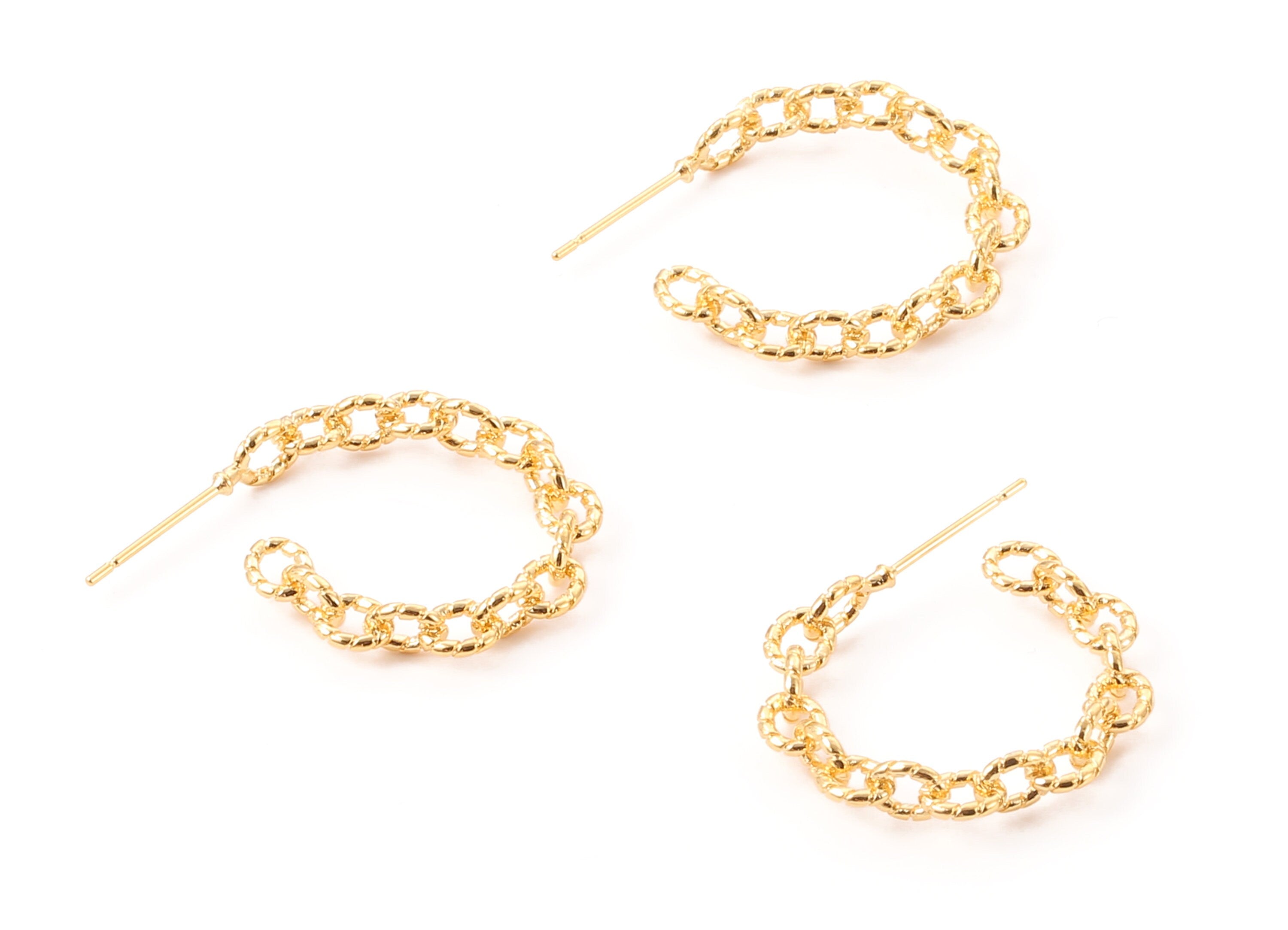 Brass C Earing Post - Brass C Earring Stud - 18K Real Gold Plated Brass - Jewelry Supplies - 29.95x25x1.03mm - RGP1048 - DOMEDBAZAAR