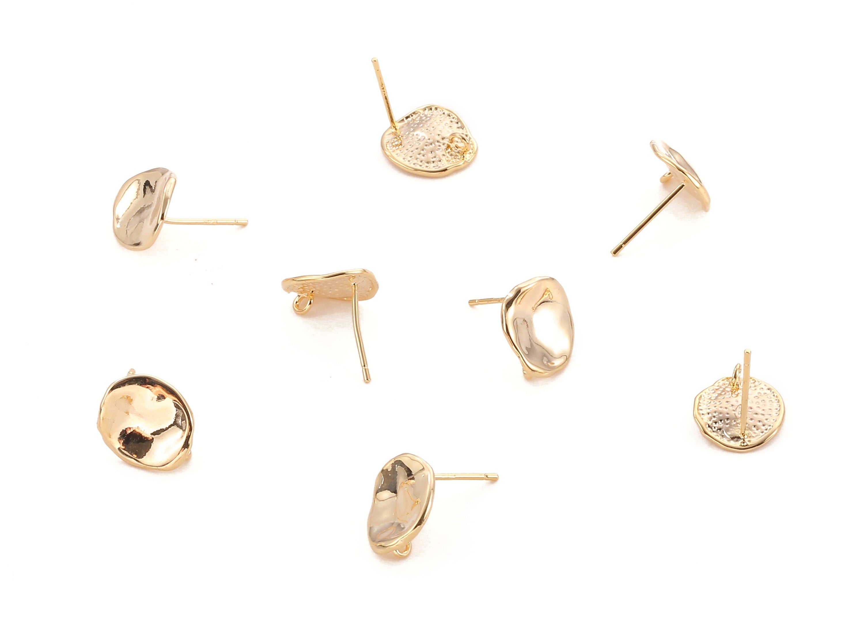 Brass Round Earing Post - Brass Round Earring Stud - 18K Real Gold Plated Brass - Jewelry Supplies - 11.35x10.39x1.08mm - RGP1049 - DOMEDBAZAAR