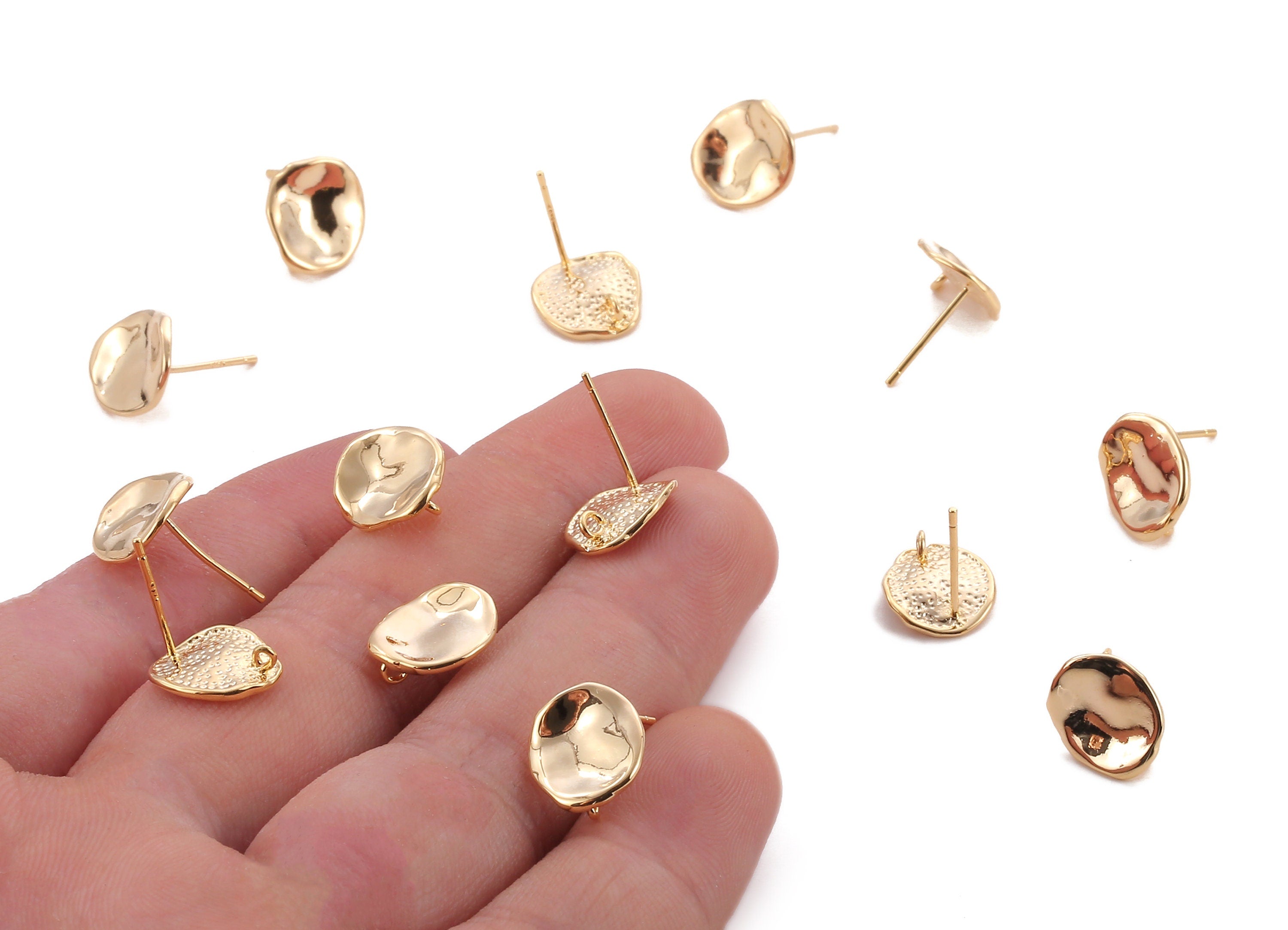Brass Round Earing Post - Brass Round Earring Stud - 18K Real Gold Plated Brass - Jewelry Supplies - 11.35x10.39x1.08mm - RGP1049 - DOMEDBAZAAR