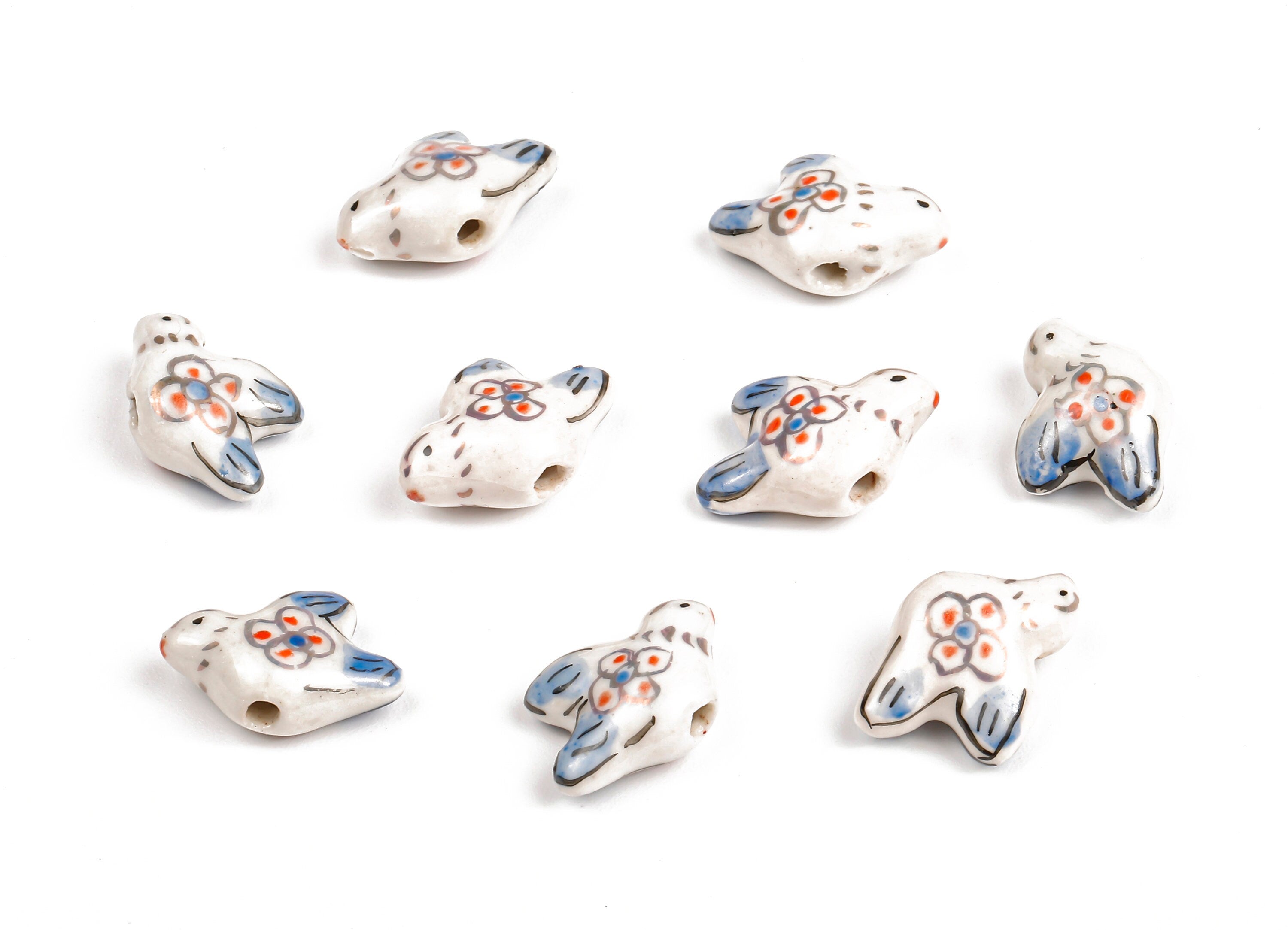 Glazed Ceramic Bird Beads - Carved Bird Beads - Handmade Beads - Necklace Beads - Connectors Beads - 18.9x13.79x7.53mm - NS1057 - DOMEDBAZAAR