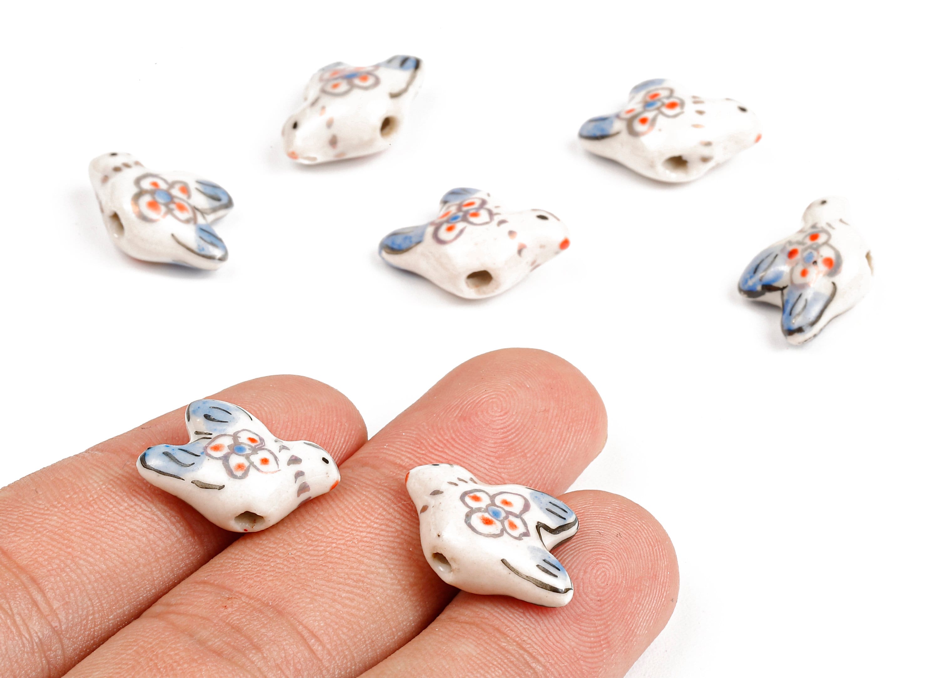 Glazed Ceramic Bird Beads - Carved Bird Beads - Handmade Beads - Necklace Beads - Connectors Beads - 18.9x13.79x7.53mm - NS1057 - DOMEDBAZAAR