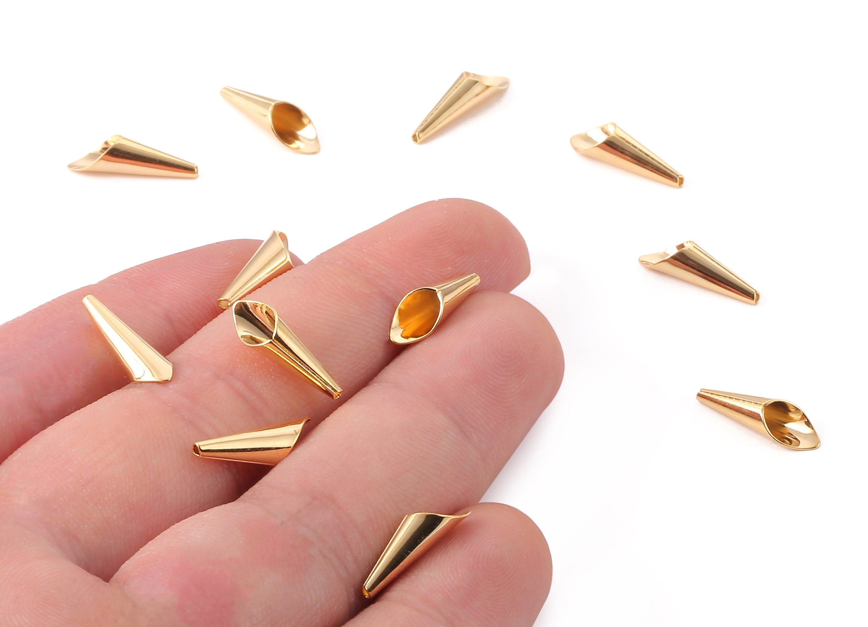 Brass Bead Cap - Brass Blank Cone Caps - 18K Real Gold Plated Brass Small Pendant Finding - Jewelry Supplies - 15.07x4.94x0.39mm - RGP1090 - DOMEDBAZAAR
