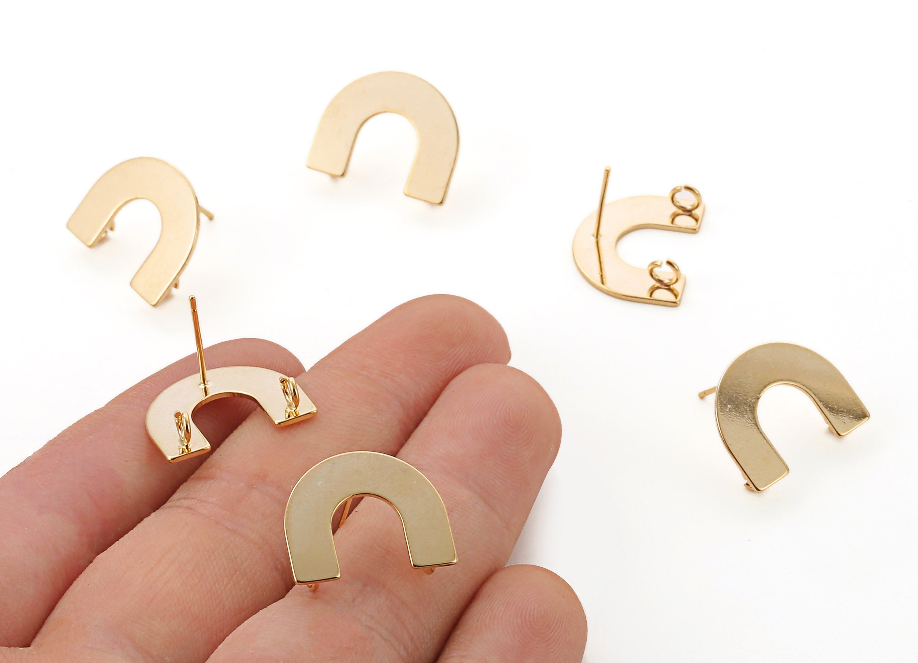 Brass U Earing Post - Brass U Earring Stud - 18K Real Gold Plated Brass - Jewelry Supplies - 18.45x14.62x0.79mm - RGP1044 - DOMEDBAZAAR