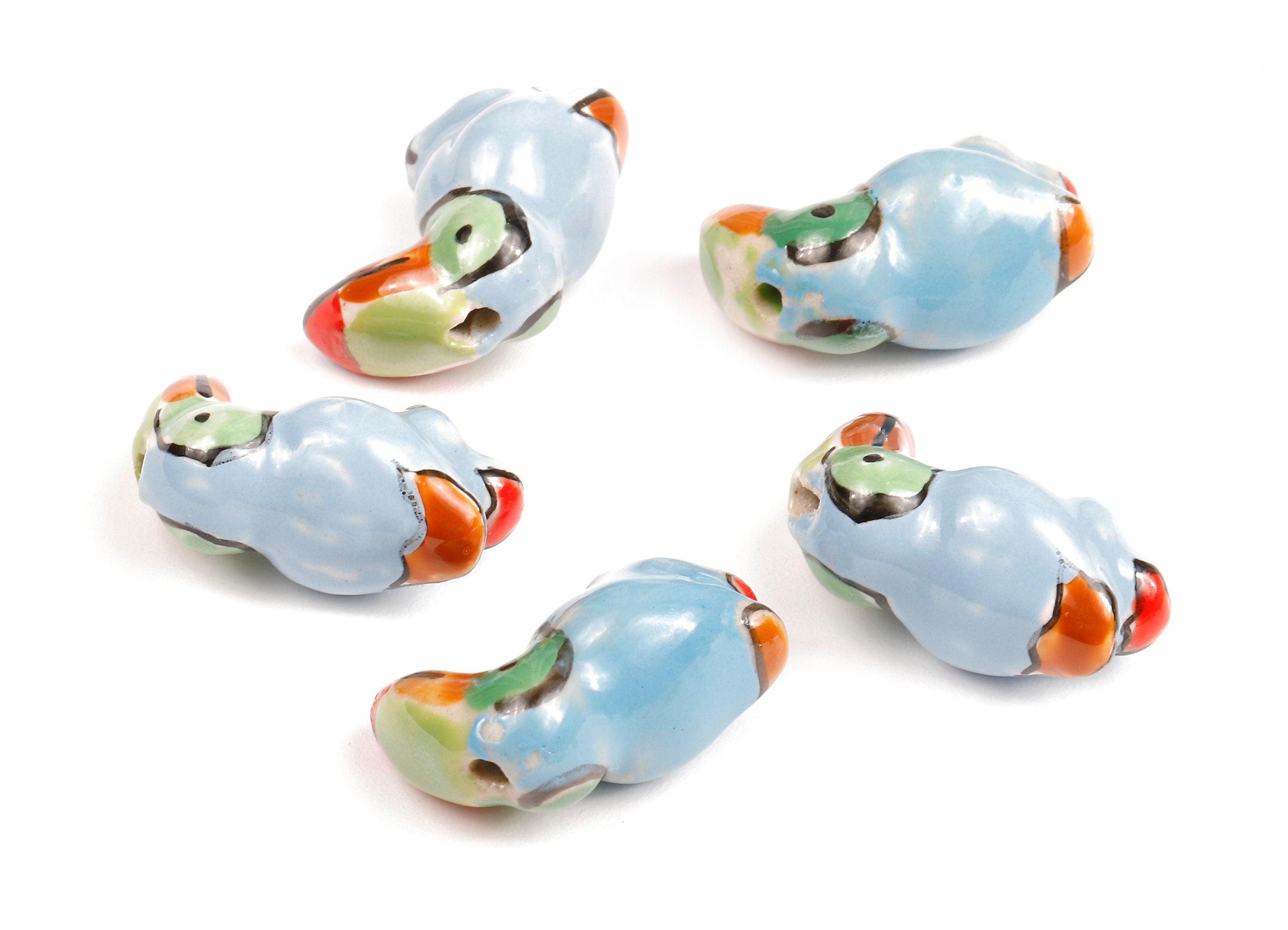Glazed Ceramic Bird Beads - Carved Bird Beads - Handmade Beads - Necklace Beads - Connectors Beads - 23.06x16.54x11.97mm - NS1060 - DOMEDBAZAAR