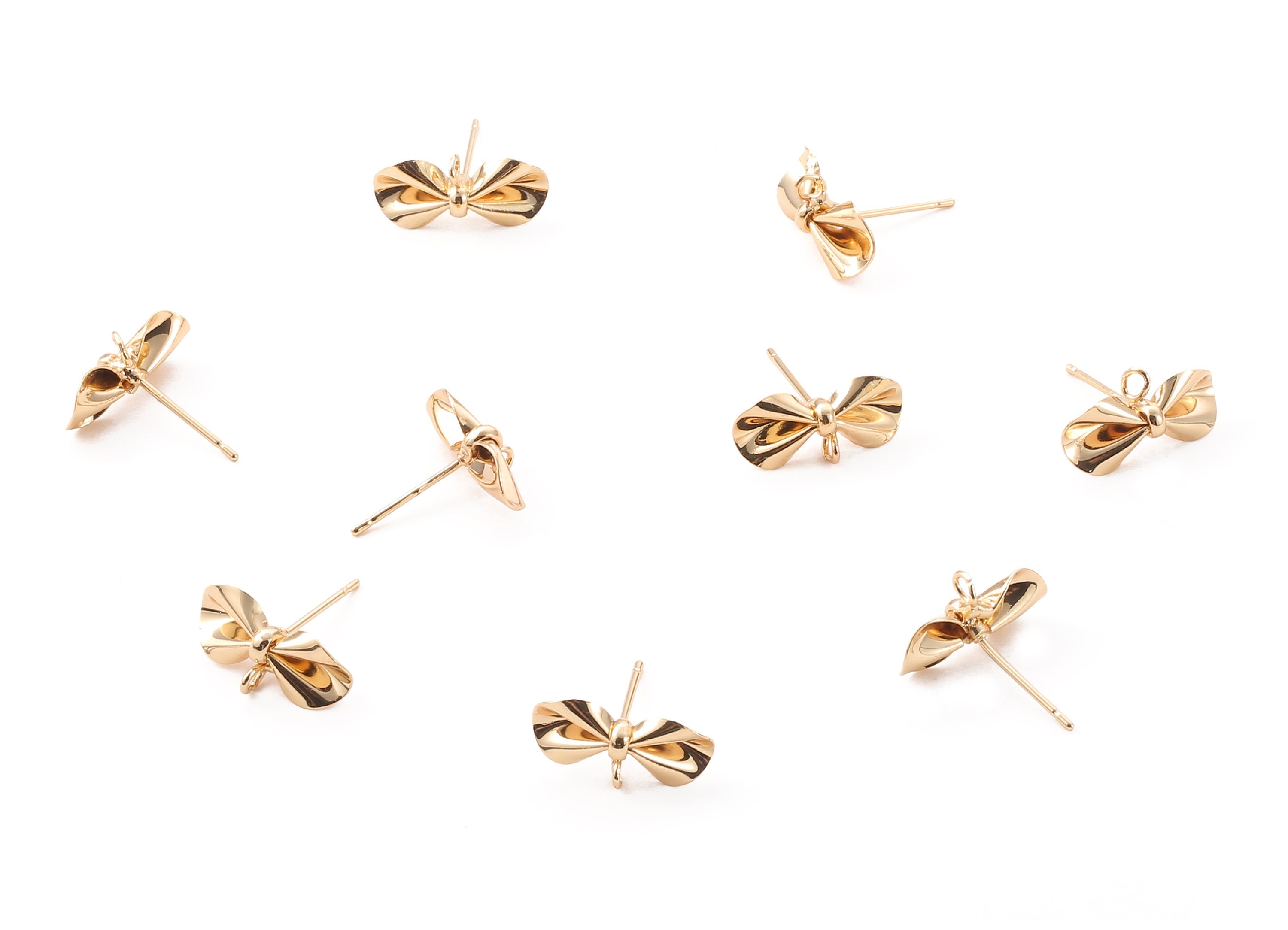 Brass Bowtie Earring Post - Brass Bowtie Earring Stud - 18K Real Gold Plated Brass Stud - Jewelry Supplies - 15.88x8.41x0.6mm - RGP1229 - DOMEDBAZAAR