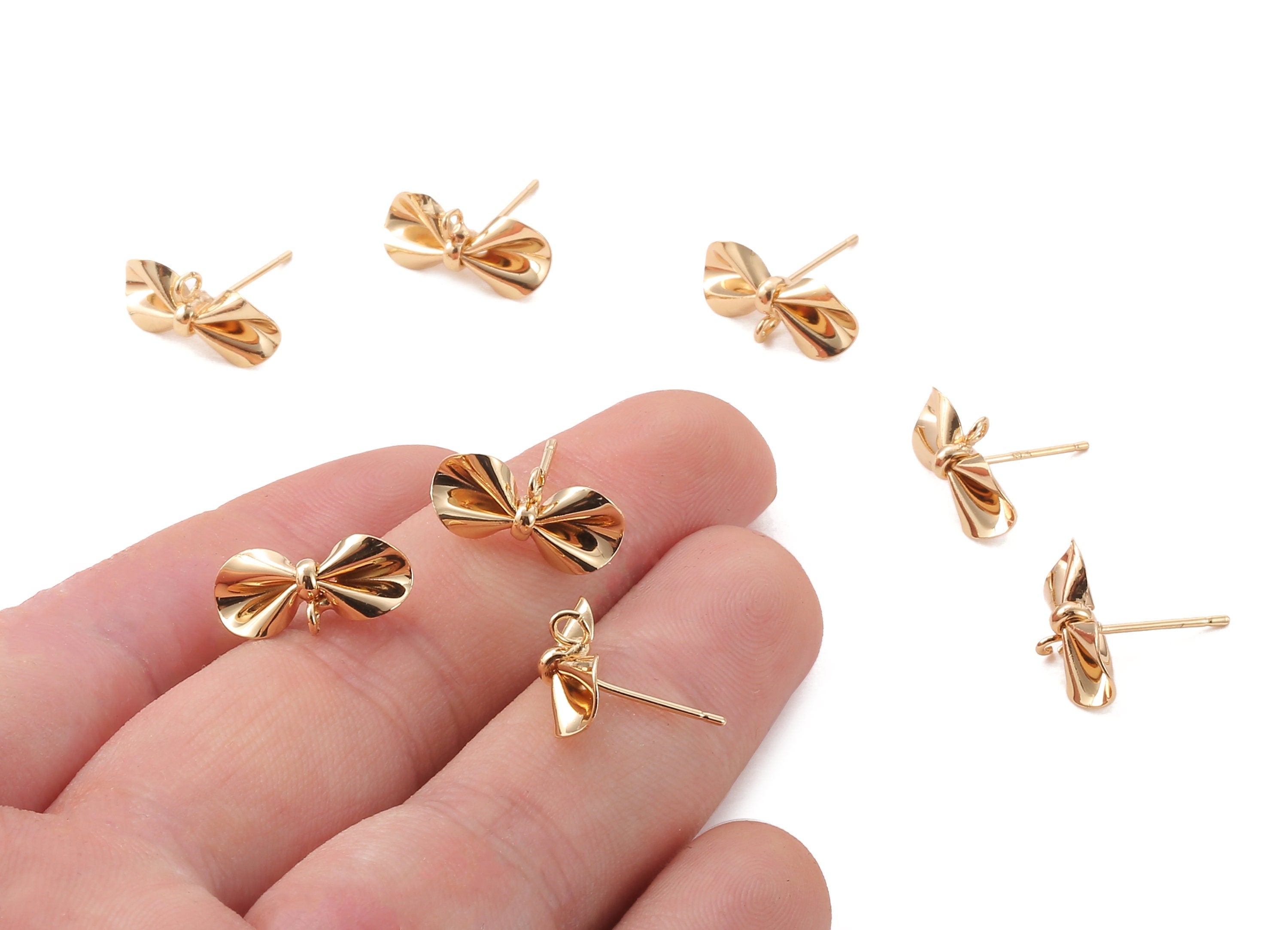 Brass Bowtie Earring Post - Brass Bowtie Earring Stud - 18K Real Gold Plated Brass Stud - Jewelry Supplies - 15.88x8.41x0.6mm - RGP1229 - DOMEDBAZAAR