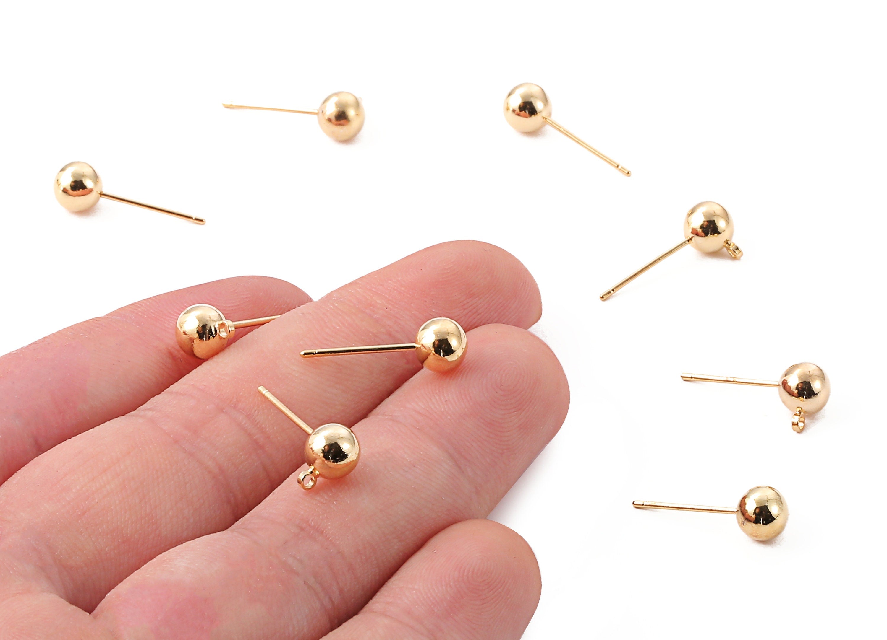 Brass Earring Post With Ball Pad Studs - Brass Ball Posts - 18K Real Gold Plated Brass Stud - Jewellery Supplies - 7.88x5.98mm - RGP1206 - DOMEDBAZAAR