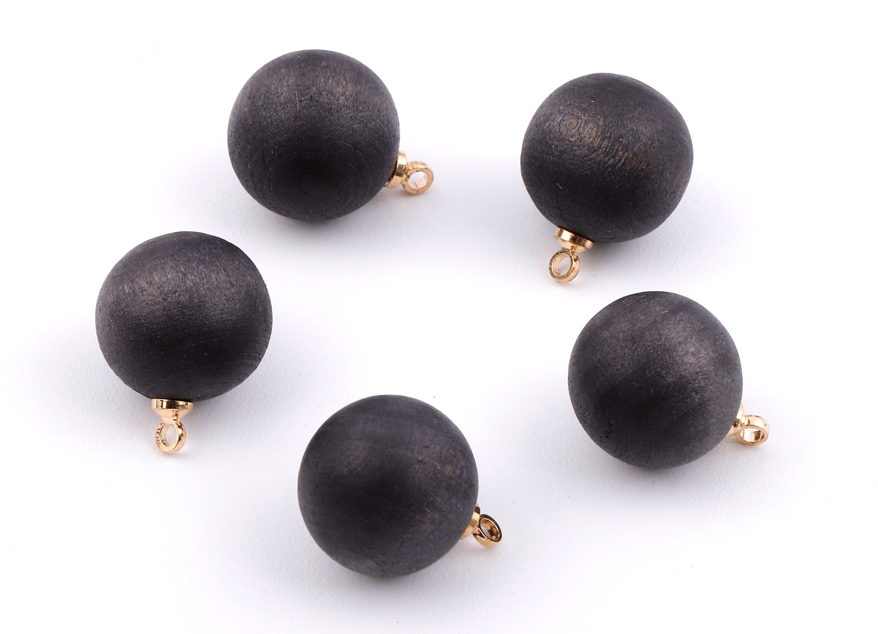 Wooden Ball Charms - Wooden Ball Pendant - Natural Wood Ball Earring Pendant - Wooden Beads with Alloy - 14.88x11.79mm - BB1071 - DOMEDBAZAAR