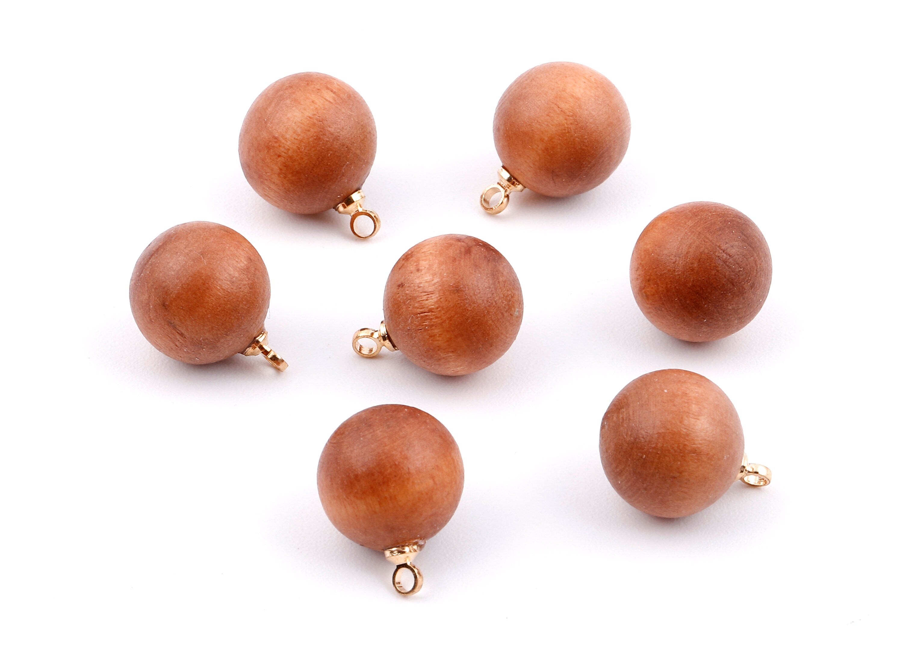 Wooden Ball Charms - Wooden Ball Pendant - Natural Wood Ball Earring Pendant - Wooden Beads with Alloy - 14.88x11.79mm - BB1073 - DOMEDBAZAAR
