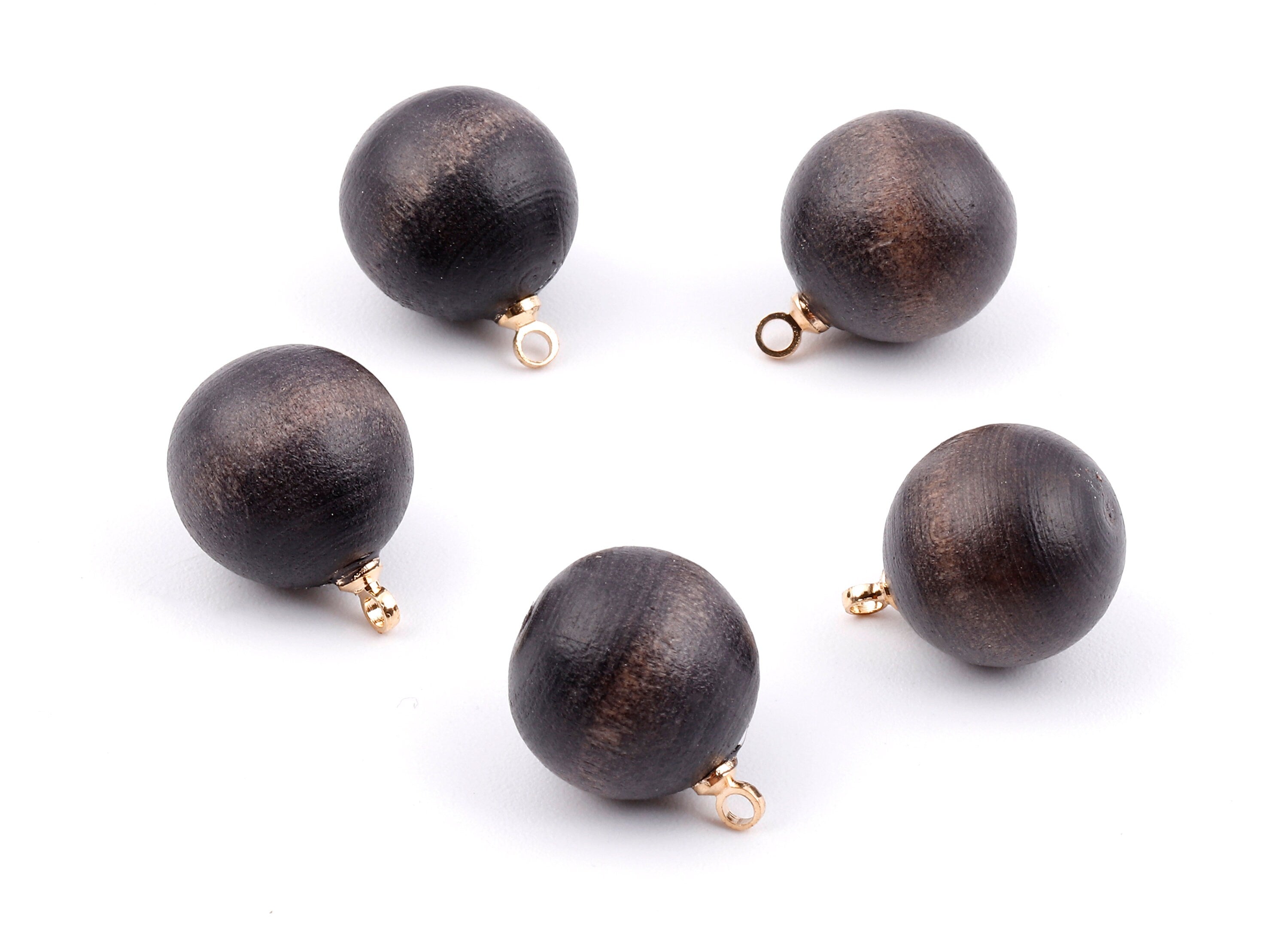 Wooden Ball Charms - Wooden Ball Pendant - Natural Wood Ball Earring Pendant - Wooden Beads with Alloy - 16.61x13.69mm - BB1078 - DOMEDBAZAAR