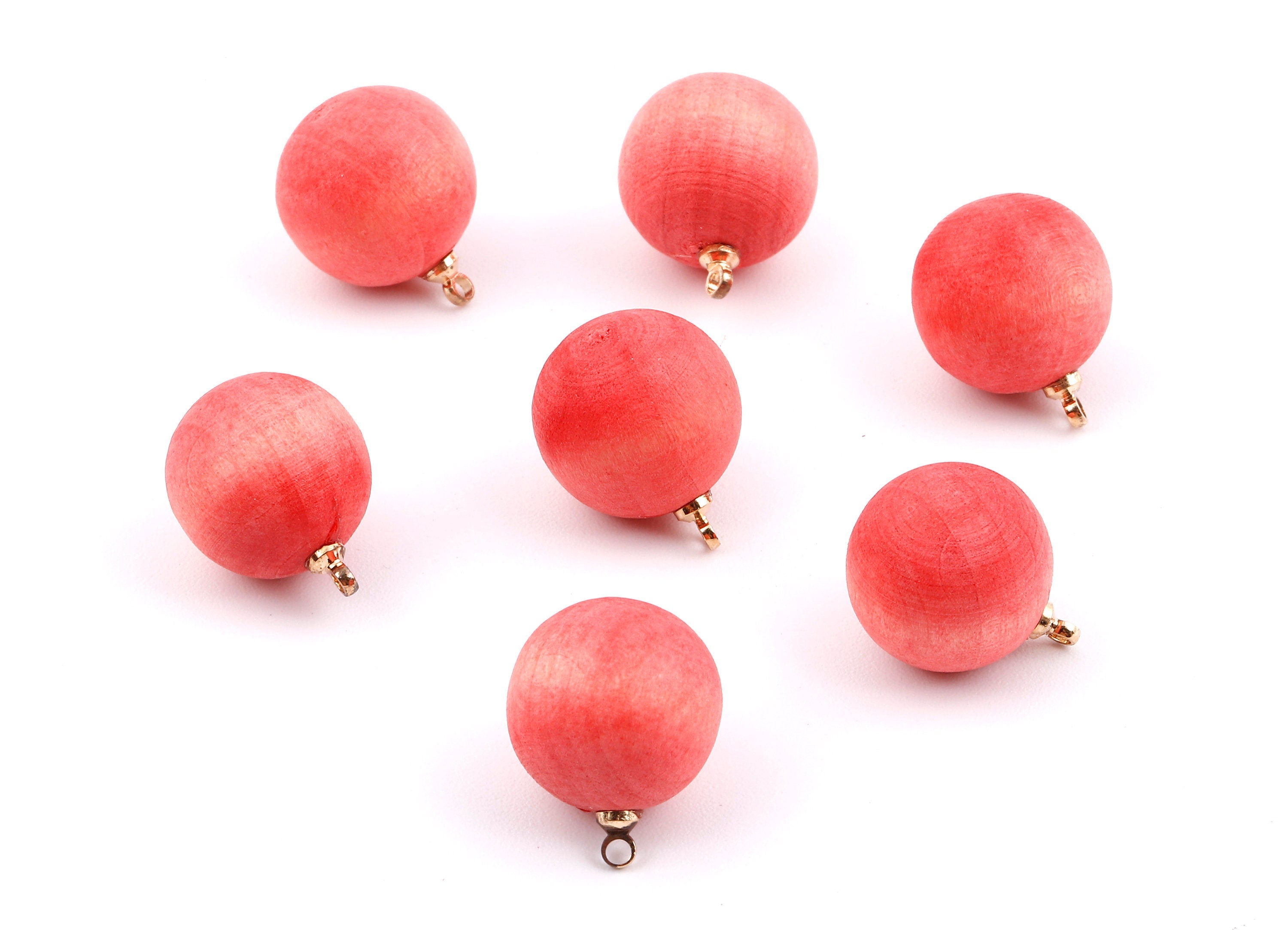 Wooden Ball Charms - Wooden Ball Pendant - Natural Wood Ball Earring Pendant - Wooden Beads with Alloy - 16.61x13.69mm - BB1079 - DOMEDBAZAAR