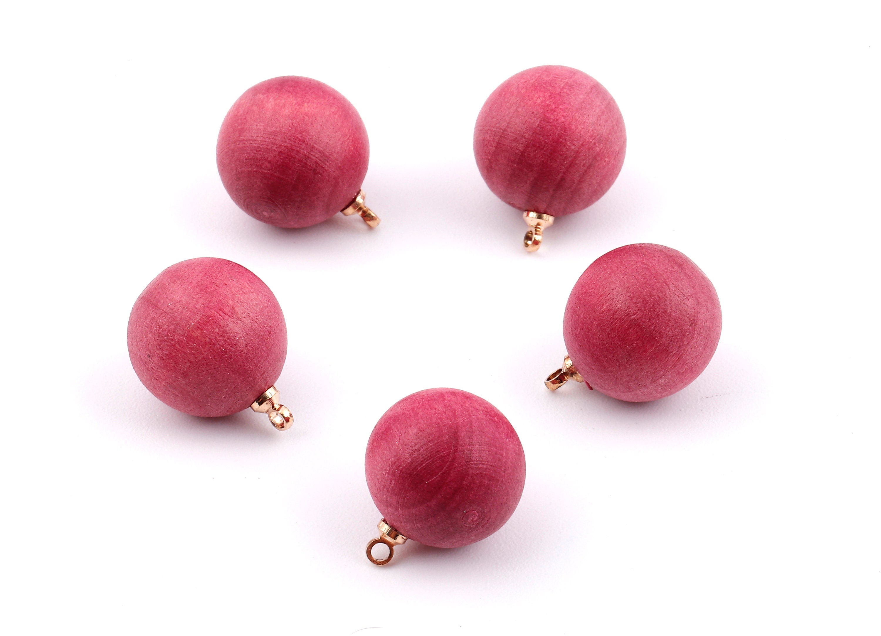 Wooden Ball Charms - Wooden Ball Pendant - Natural Wood Ball Earring Pendant - Wooden Beads with Alloy - 16.61x13.69mm - BB1082 - DOMEDBAZAAR