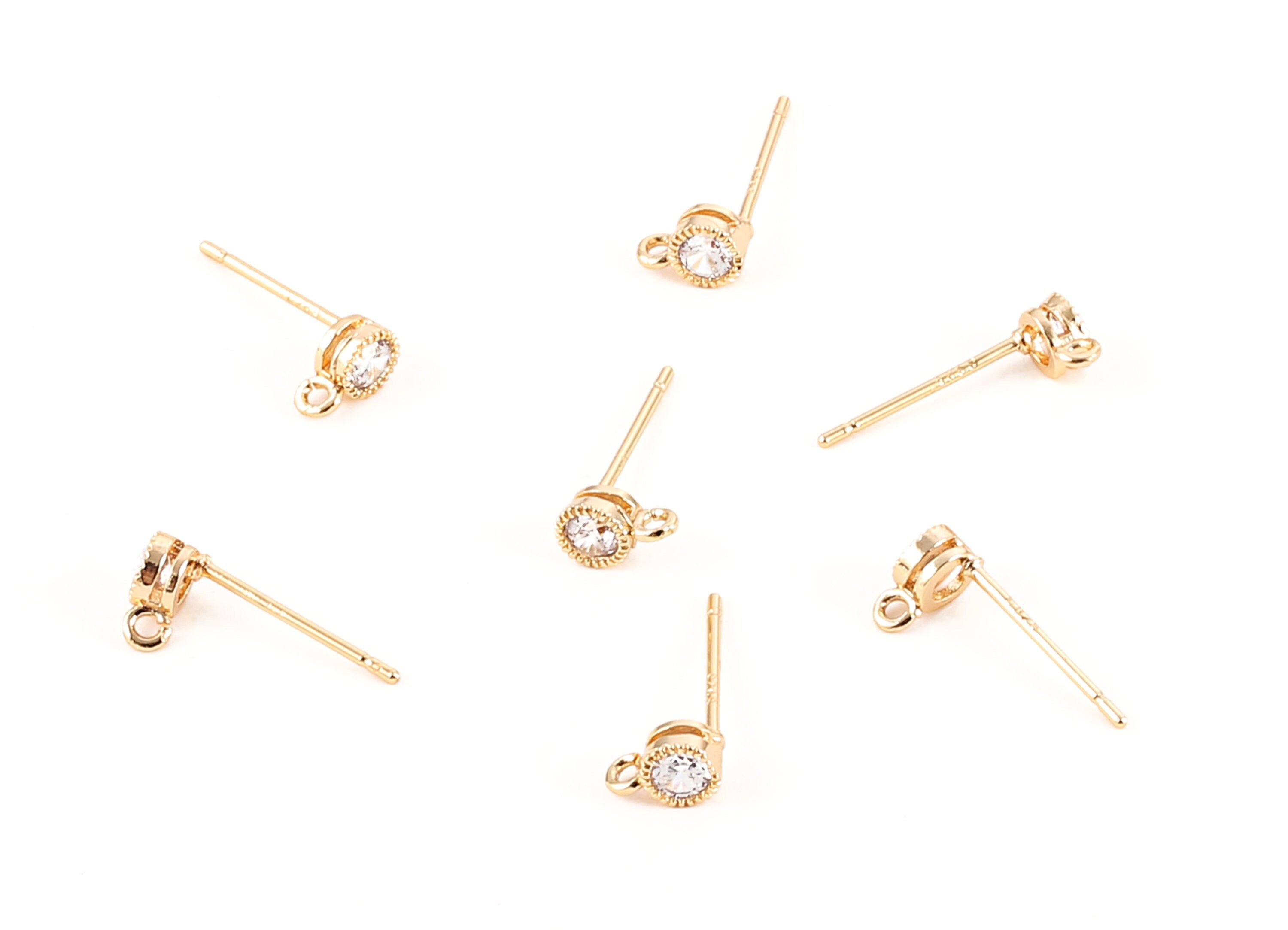 Brass Earing Round Post - Zircon Earing Round Stud - 18K Real Gold Plated Brass Stud - Jewelry Supplies - 16.36x3.92x2.57mm - RGP1066 - DOMEDBAZAAR