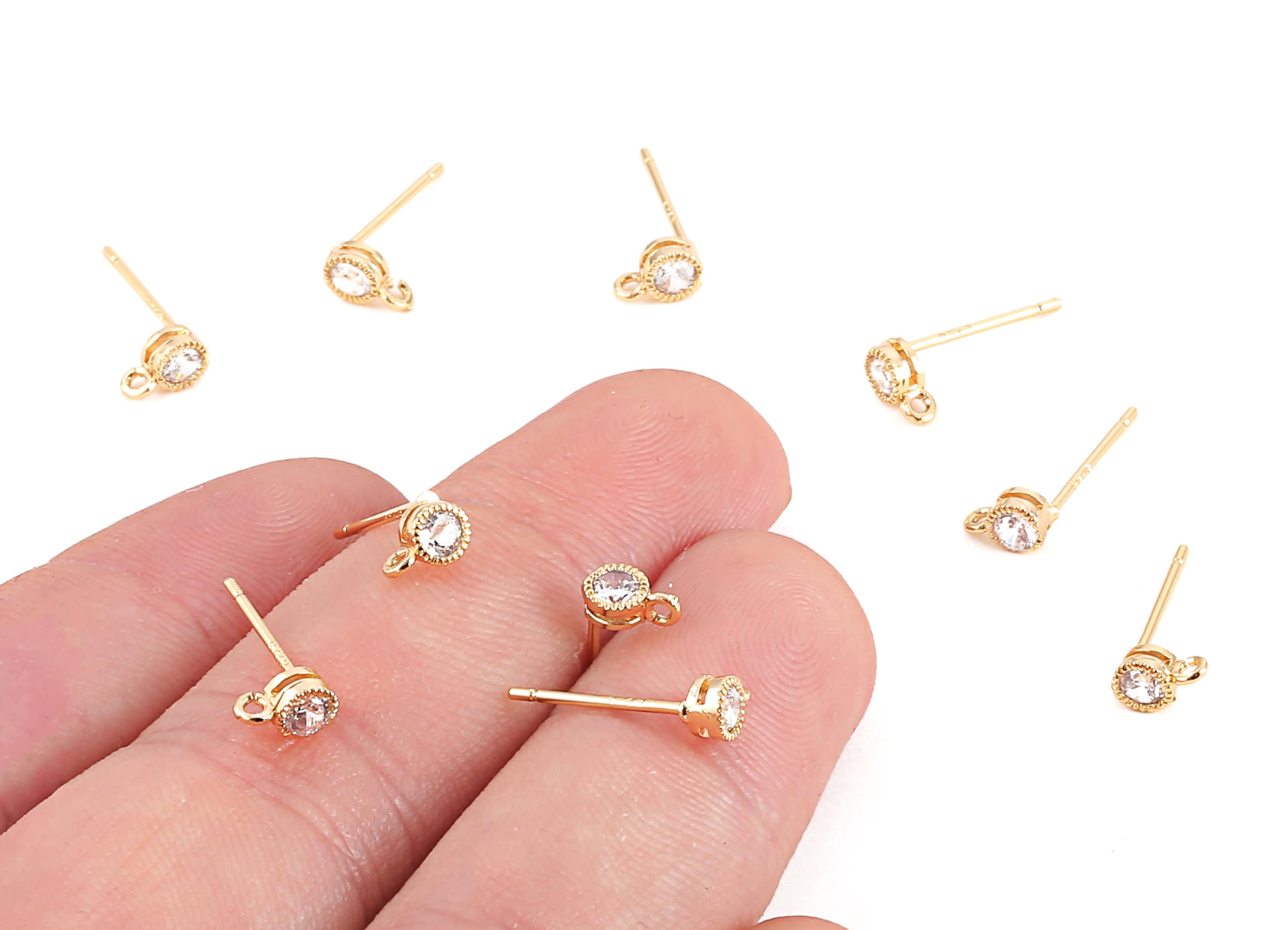 Brass Earing Round Post - Zircon Earing Round Stud - 18K Real Gold Plated Brass Stud - Jewelry Supplies - 16.36x3.92x2.57mm - RGP1066 - DOMEDBAZAAR