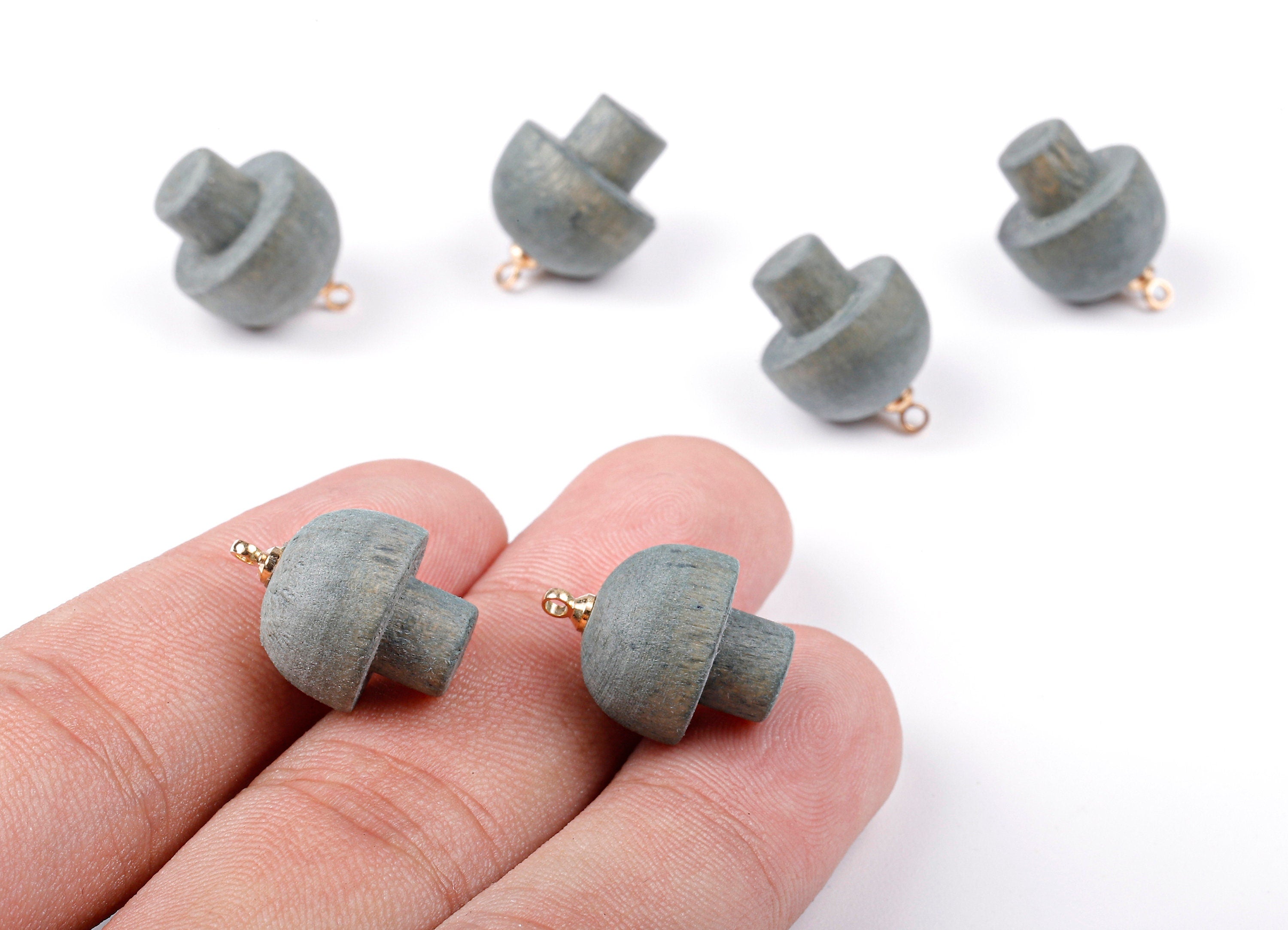 Wooden Mushroom Charms - Wooden Mushroom Pendant - Natural Wood Mushroom Earring Pendant - Wood with Alloy - 16.61x13.69mm - BB1087 - DOMEDBAZAAR