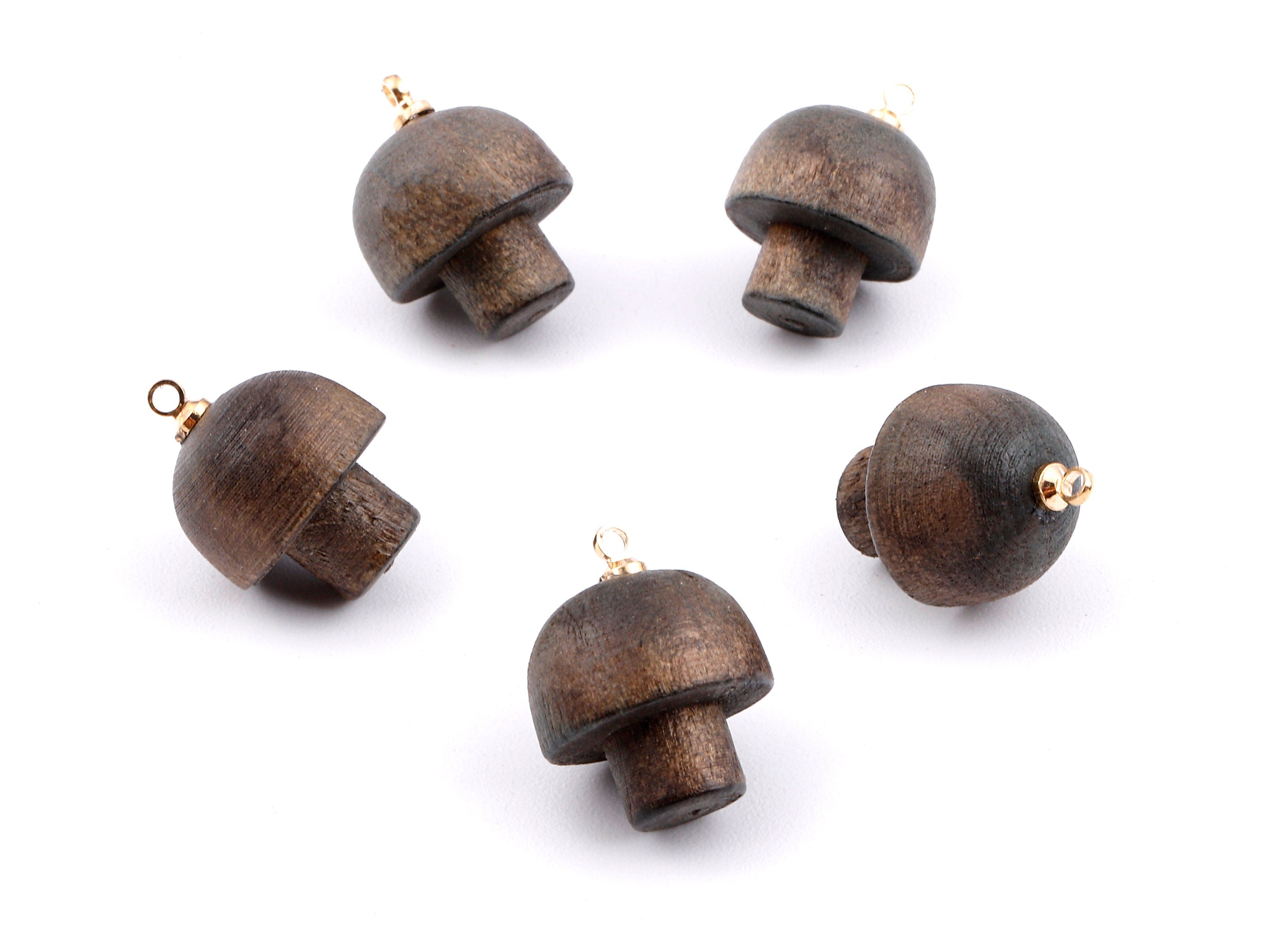Wooden Mushroom Charms - Wooden Mushroom Pendant - Natural Wood Mushroom Earring Pendant - Wood with Alloy - 16.61x13.69mm - BB1089 - DOMEDBAZAAR