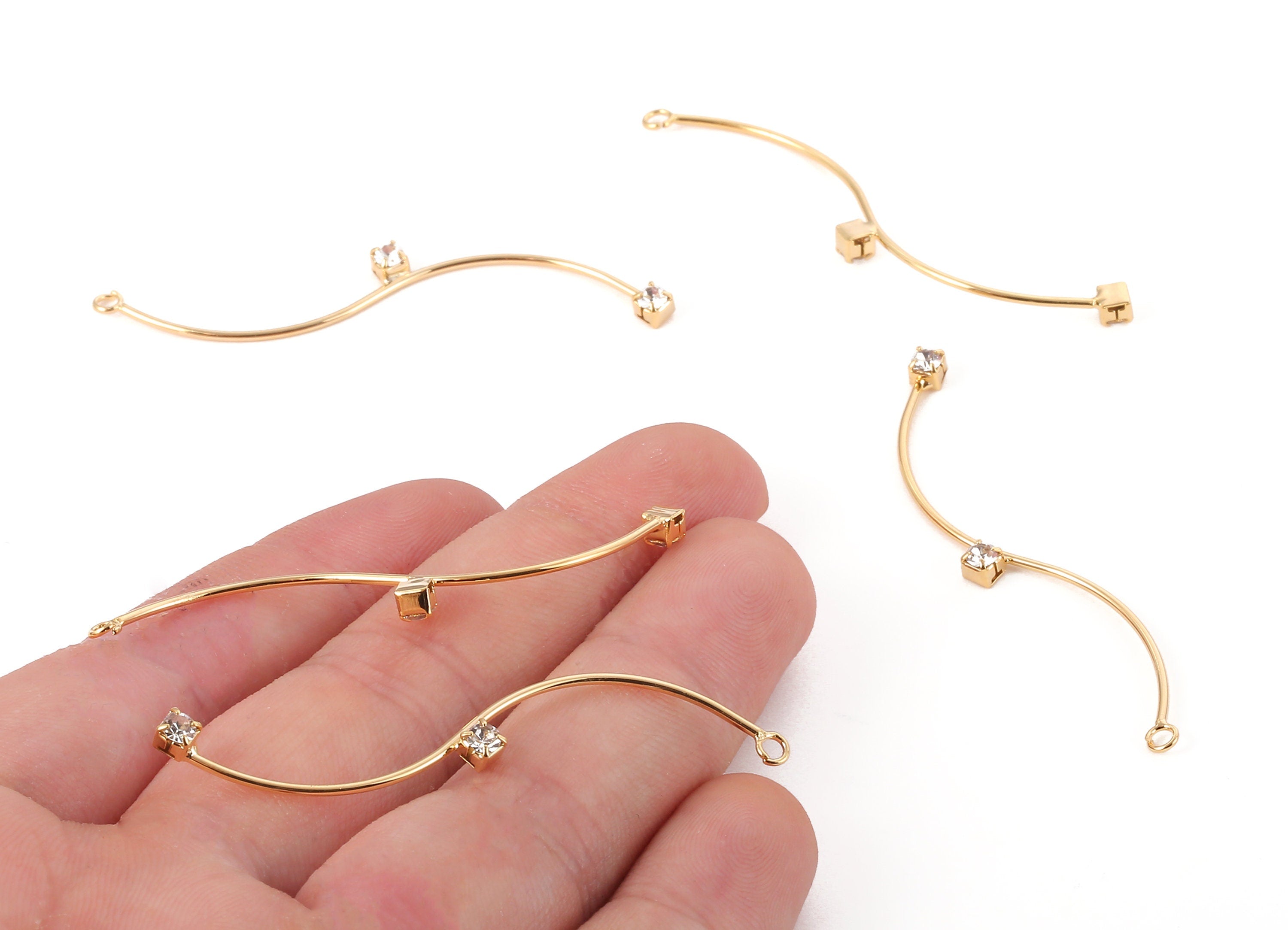 Brass Coiled Earring Charms - Zircon Coiled Earring Wire - 18K Real Gold Plated Brass - Jewelry Supplies - 56.12x3.32x1.03mm - RGP1064 - DOMEDBAZAAR