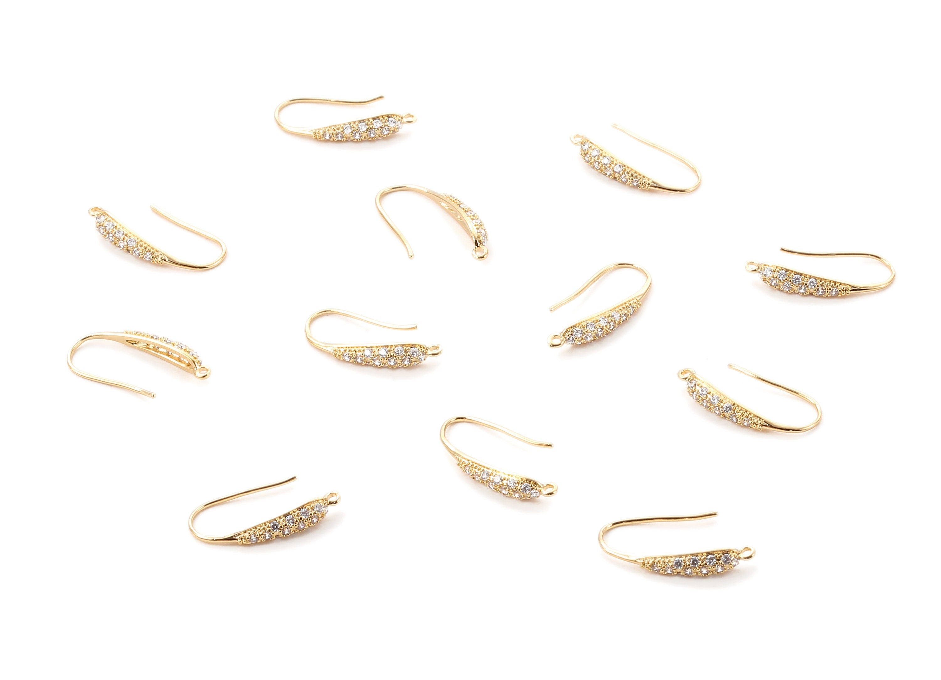 Brass Earring Hooks - Zircon Earring Wires - 18K Real Gold Plated Brass - Jewelry Supplies - 18.64x8.96mm - RGP1167 - DOMEDBAZAAR