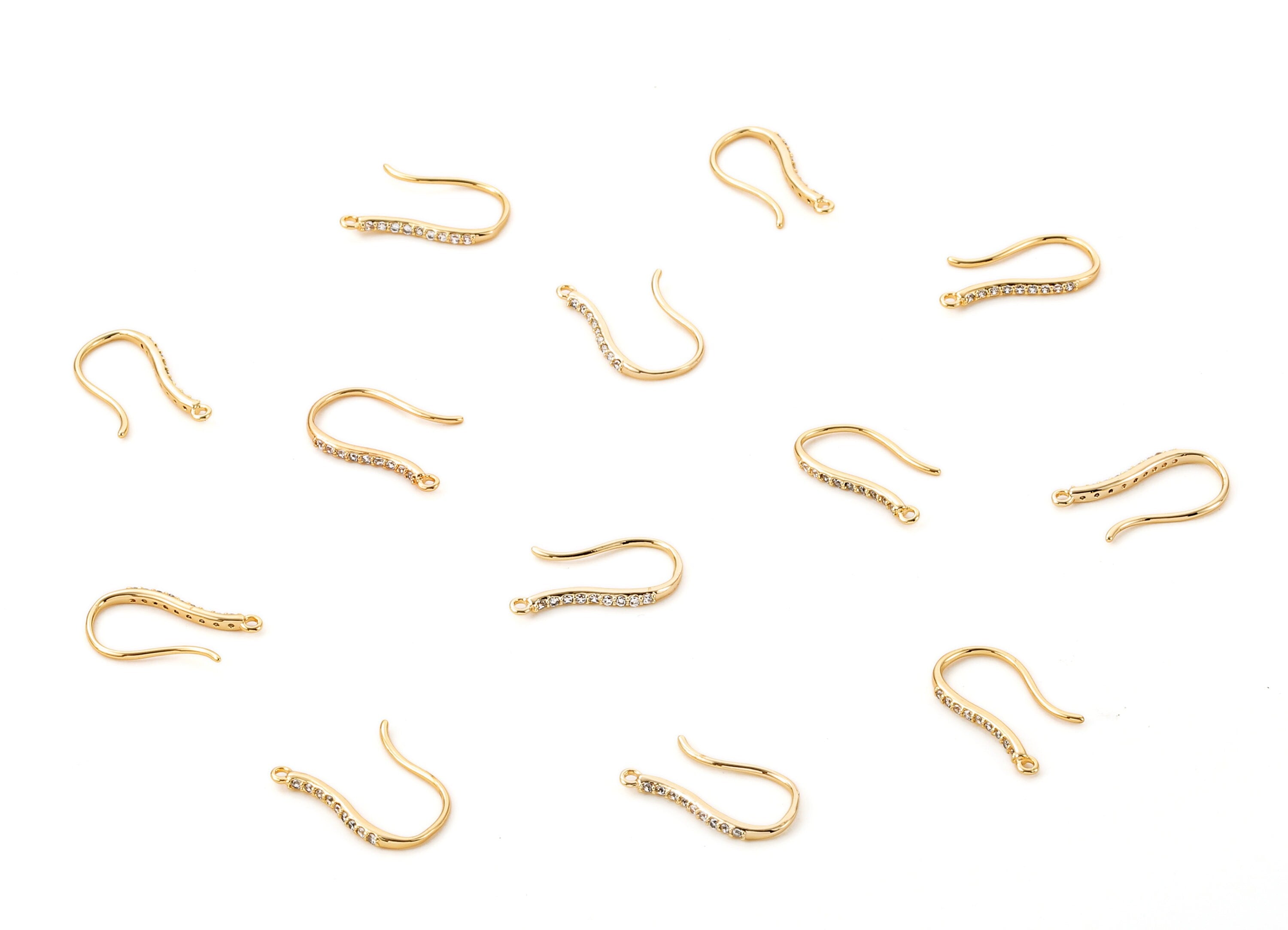 Brass Earring Hooks - Zircon Earring Wires - 18K Real Gold Plated Brass - Jewelry Supplies - 17.25x9.06mm - RGP1172 - DOMEDBAZAAR