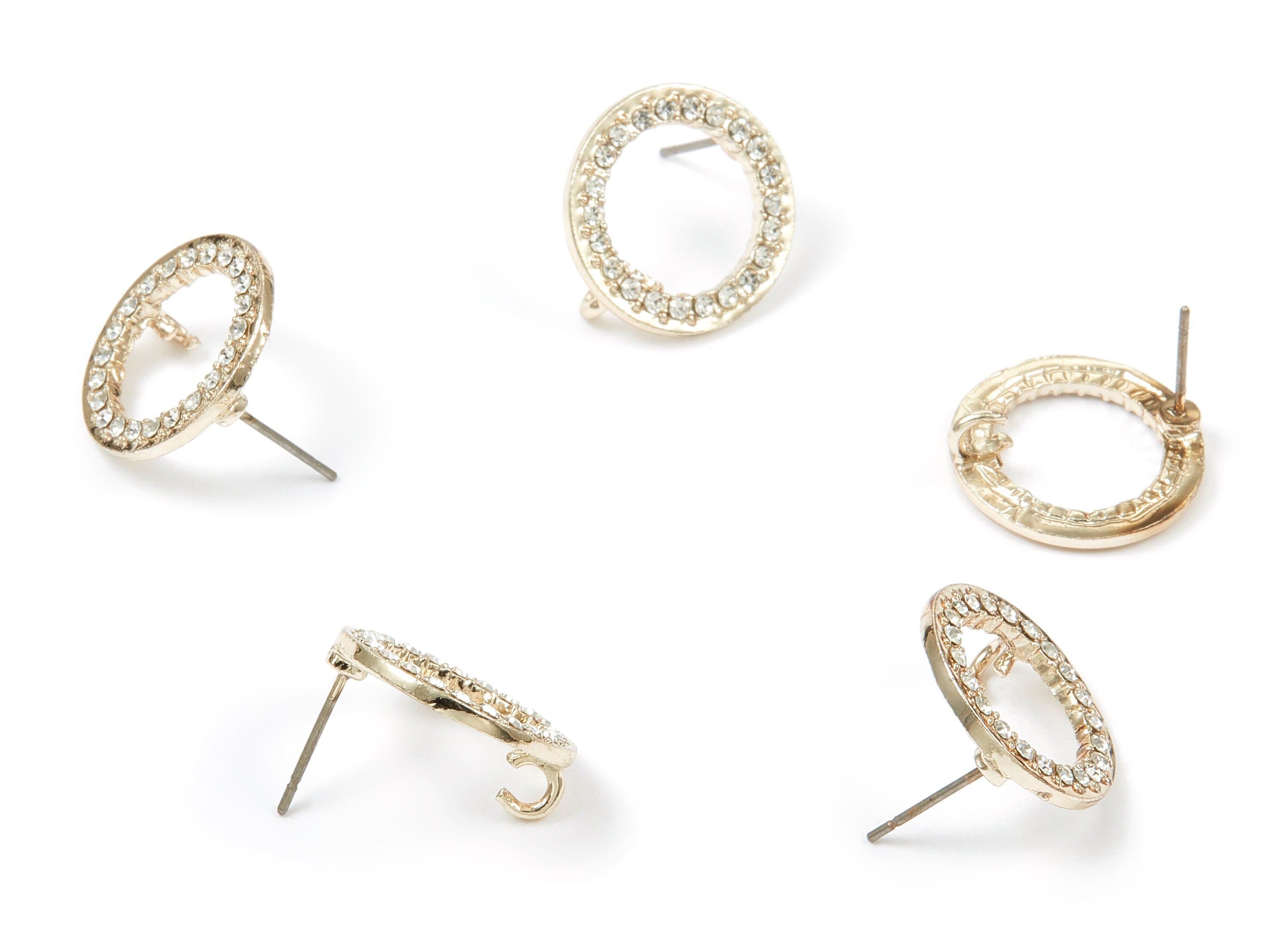 Alloy Circle Earring Stud - Zinc Alloy Crystal Circle Earring Post with Glass Beads - Gold Tone Plated - 17.59x17.59x1.64mm - ZZ1367 - DOMEDBAZAAR